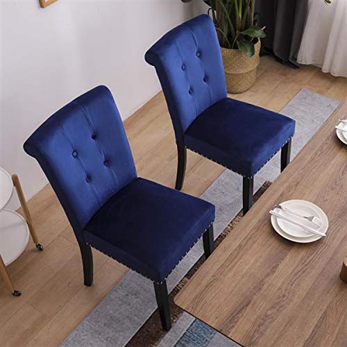 2PCS European Retro Velvet Accent Chair with Rubber Wood Legs - Vanity Stool, Makeup Dressing Chair, Bedroom Bench for Home Decor, Living Room, Boudoir