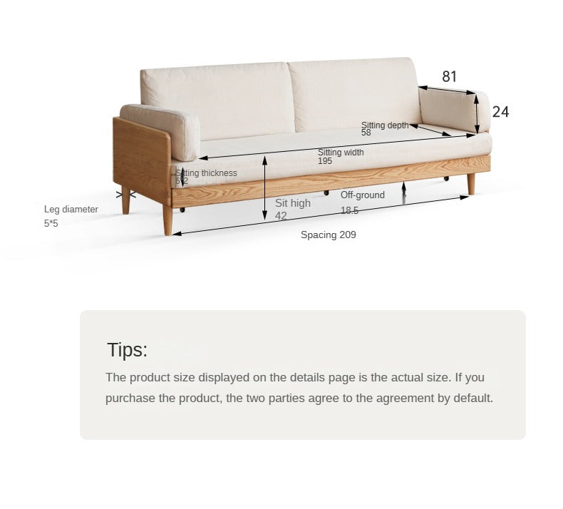 Oak Solid Wood Sofa Bed with Folding White Goose Feather Cushions - Convertible Sleeper for Small Spaces & Guest Rooms