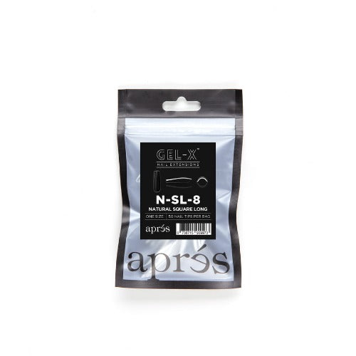 Apres Gel X Refill Tips - 50pc Natural Long Square Nail Tips for Salon & DIY Manicures - Perfect for Gel Extensions & At-Home Nail Art