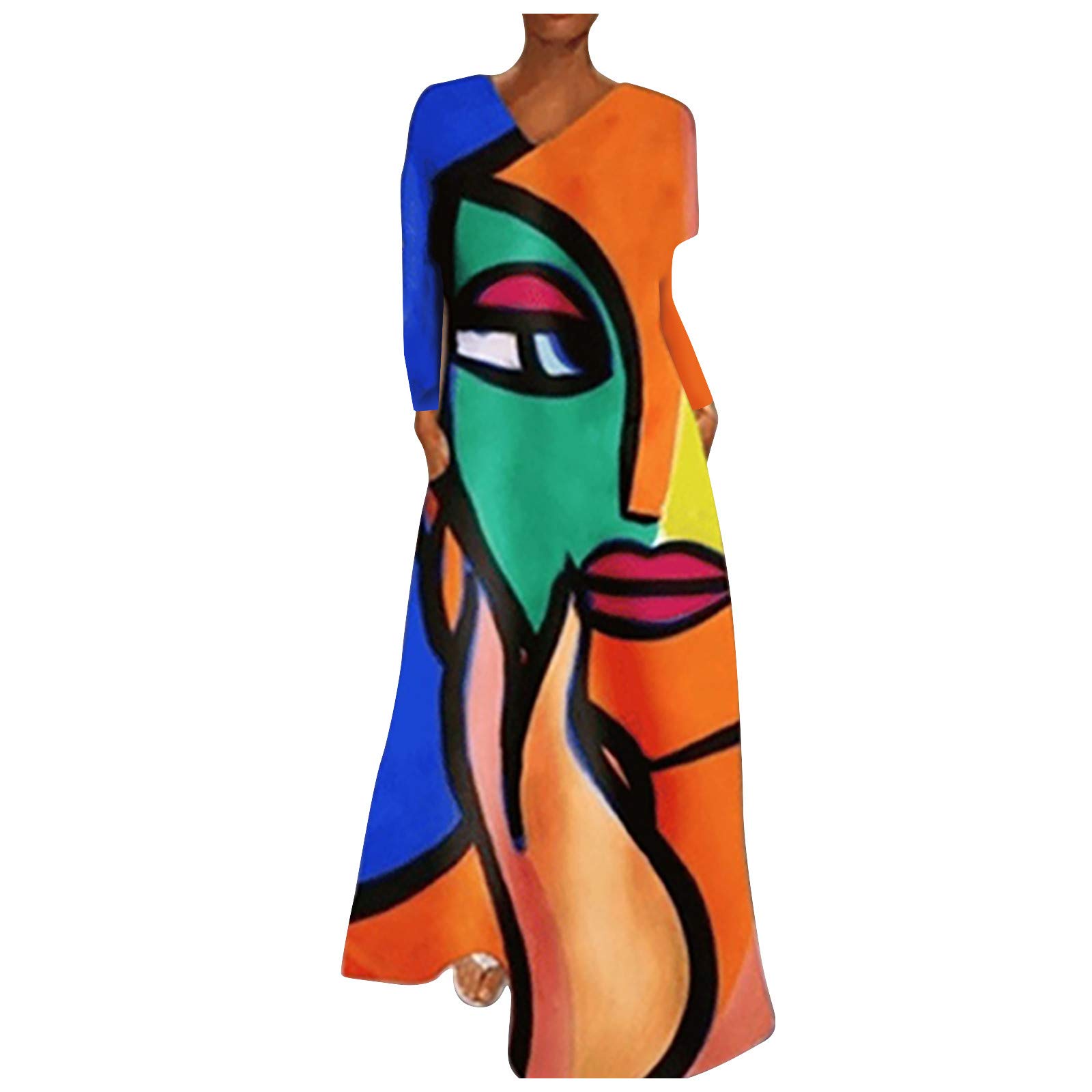 Fekuit Women's Vintage Floral Print Long Dress - Short Sleeve T-Shirt Style Kaftan Robe for Casual Wear | Perfect for Summer Outings, Beach Cover-ups & Boho Fashion