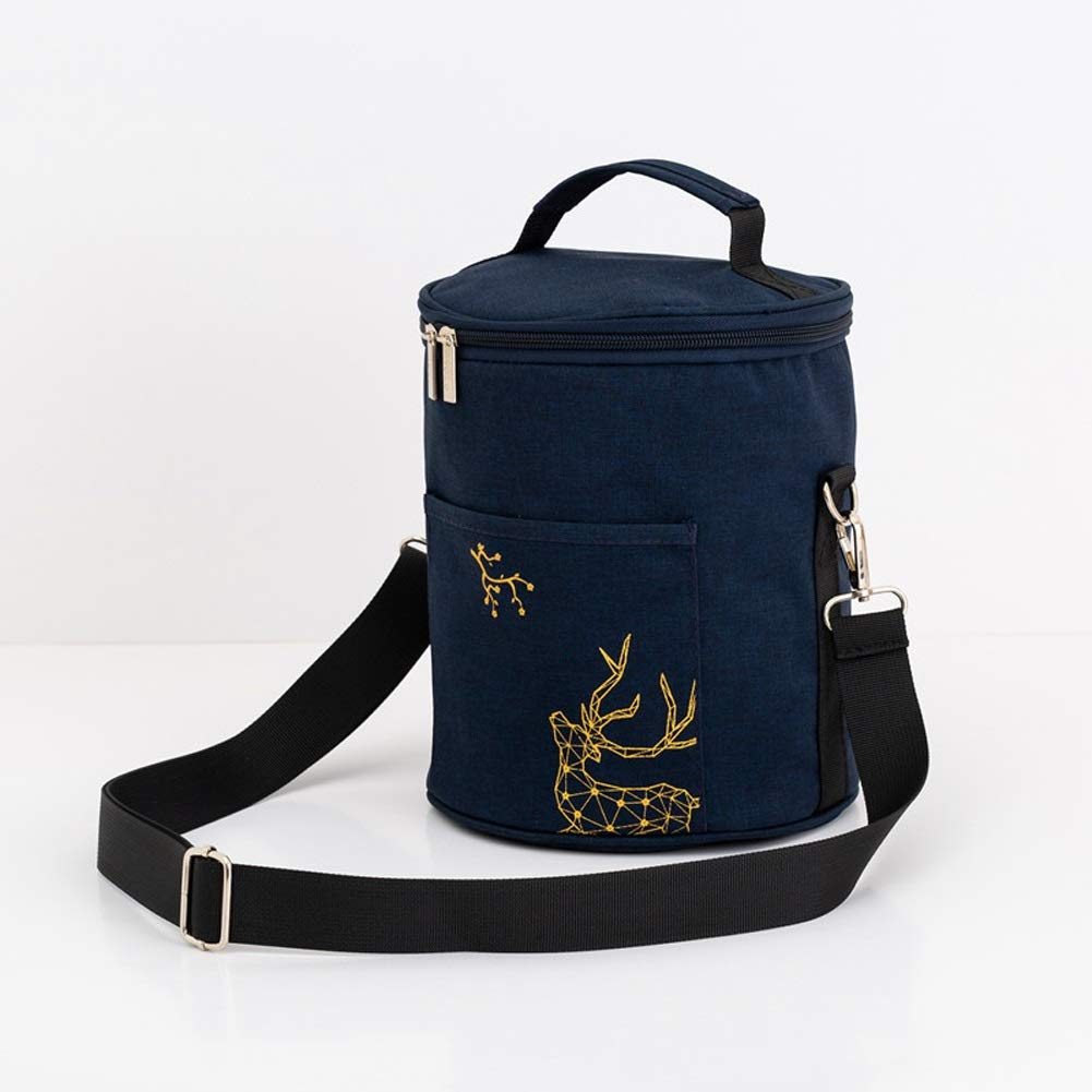 Insulated Lunch Bag Picnic Cooler - Waterproof & Stylish for Work, School & Outdoor - 35x17x2cm Wide (Color: Cylinder Blue Black) - Perfect for Office Meals, Beach Trips & Picnics