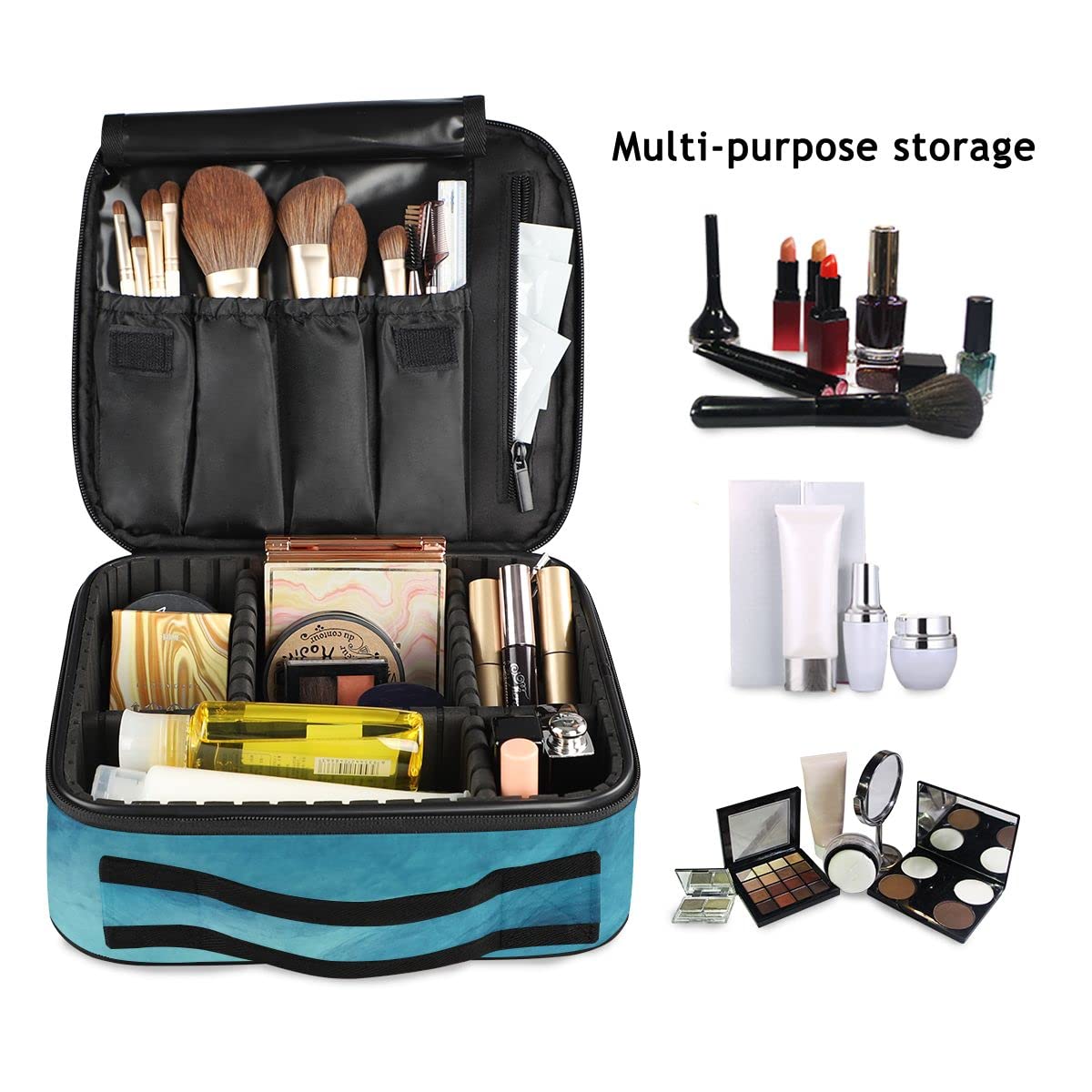 GAIREG Teal and Black Makeup Organizer Case - Travel Cosmetic Storage Box for Makeup Brushes, Lipsticks & Beauty Tools | Perfect for Travel, Home Vanity & Salon Use