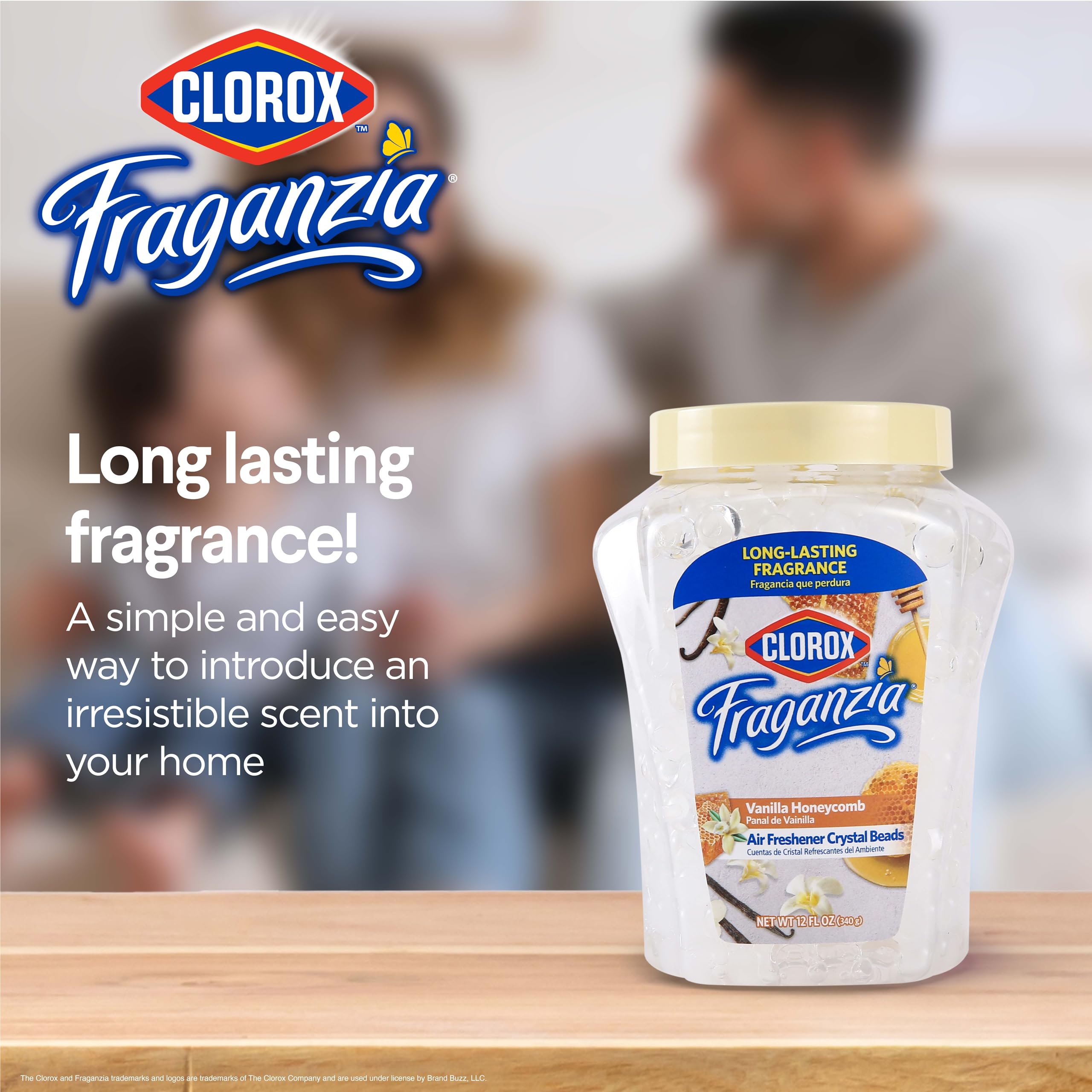 Clorox Fraganzia Air Freshener Crystal Beads Vanilla Honeycomb 12oz Jar - Long-Lasting Scent Beads for Home, Bathroom, Closet, Car & Office | Easy-Use Vented Jar | Freshens Air for Weeks | Perfect for Small Spaces, Pet Areas & Laundry Rooms