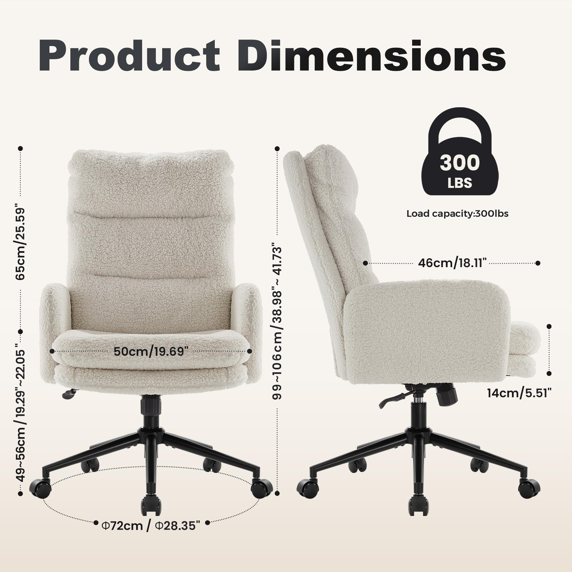 Ergonomic High-Back Office Chair with Adjustable Armrests & Wheels - Swivel Computer Desk Chair for Home & Workspaces - Breathable Upholstered Task Chair in Cashmere White - Perfect for Remote Work & Gaming