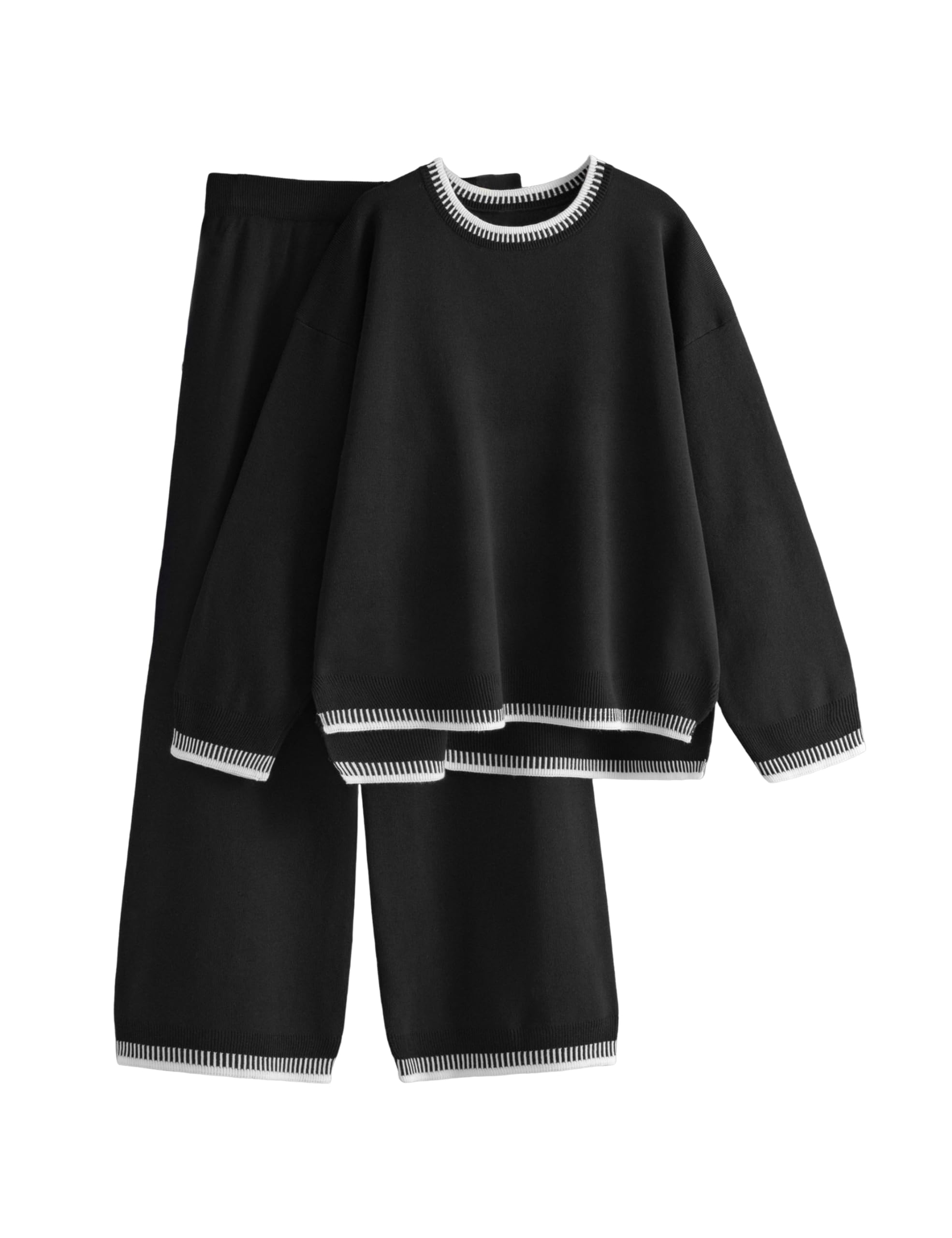Lentta Women's 2 Piece Sweater Set - Long Sleeve Knit Pullover Top & Wide Leg Pants Lounge Outfit - Cozy Winter Tracksuit for Home, Office & Casual Wear