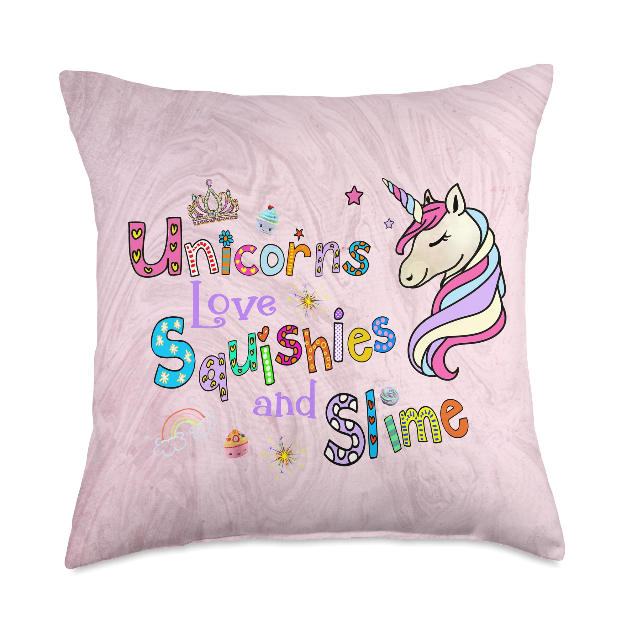 Unicorn Squishies Slime Pink Throw Pillow for Teens Girls Bedroom Decor