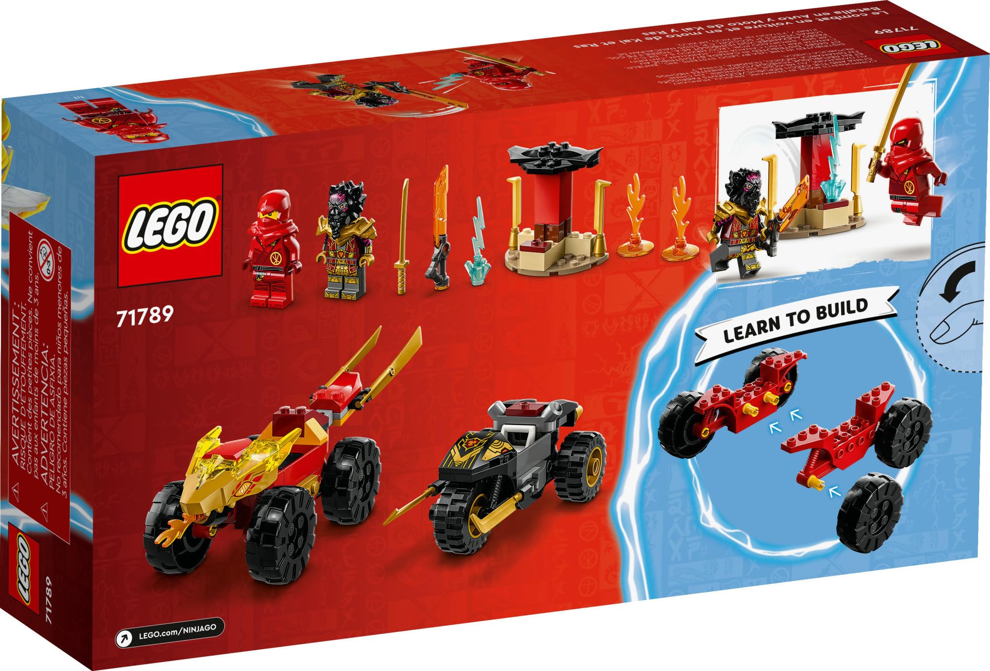 LEGO NINJAGO Kai and Ras' Car and Bike Battle 71789 Building Toy Set with Ninja Car, Motorcycle & 2 Minifigures - Perfect Birthday Gift for Kids, Toddlers & Ninja Fans - Great for Imaginative Play, Action Scenes & Collectible Displays