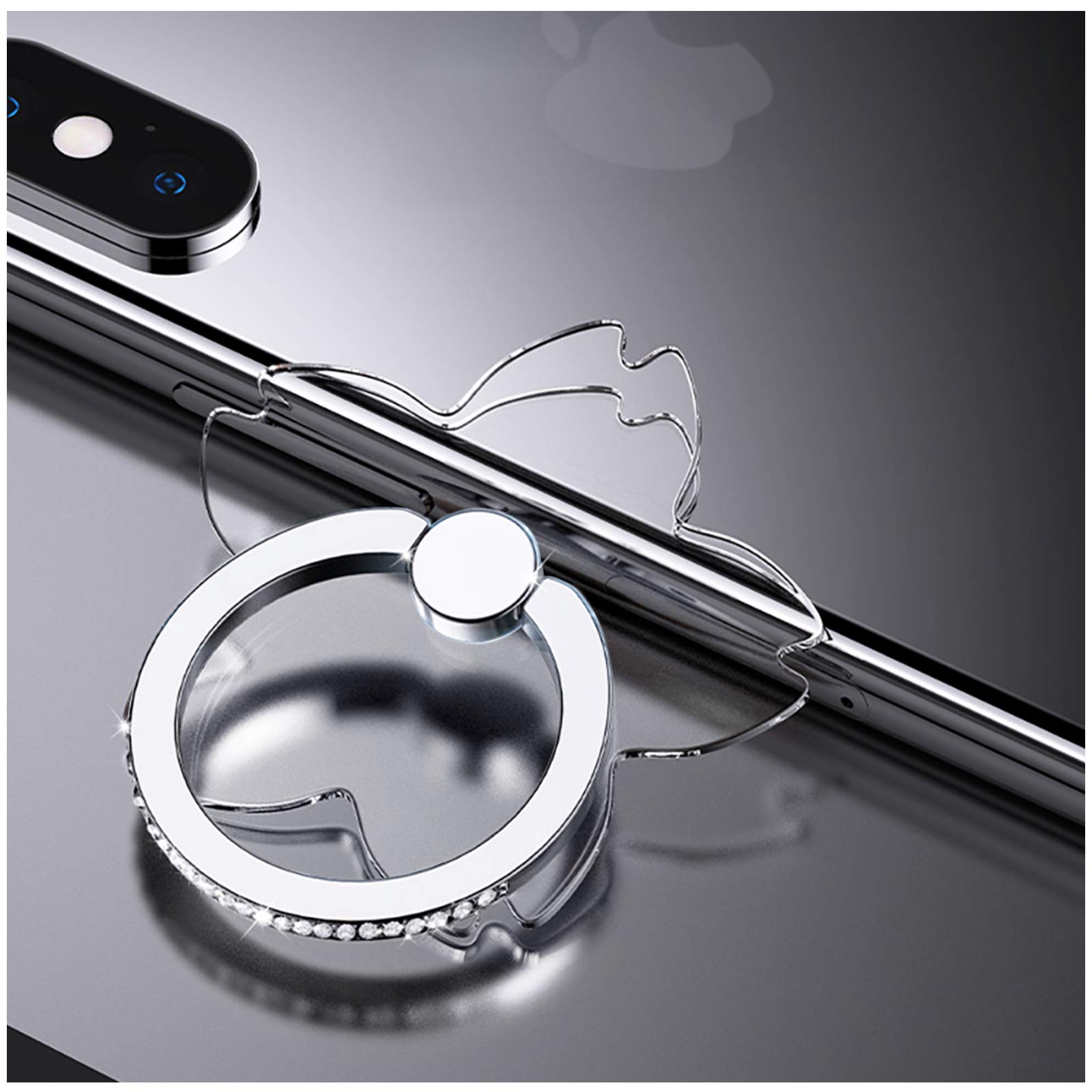 YINHEXI 2-Pack Clear Phone Ring Stand Holder - 360° Rotating Finger Grip for iPhone & Android (Silver & Diamond-5) | Perfect for Hands-Free Viewing, Gaming & Selfies