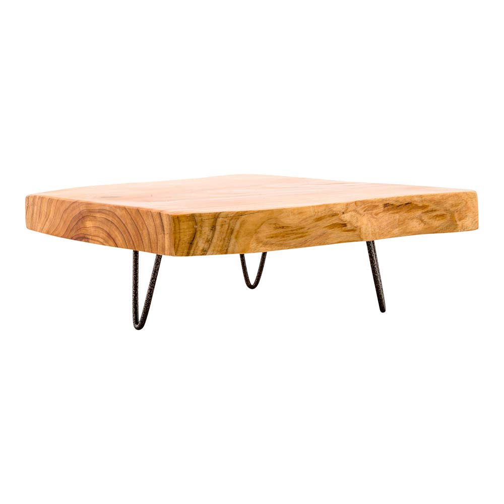 Rustic Wood Cake Stand with 3-Legged Slab Design - 11.5 x 11.1 x 1 Inch Durable Footed Serving Tray | Shatterproof Appetizer Display for Weddings, Parties & Dessert Tables | Perfect for Hors d'oeuvres, Cakes & Charcuterie Boards