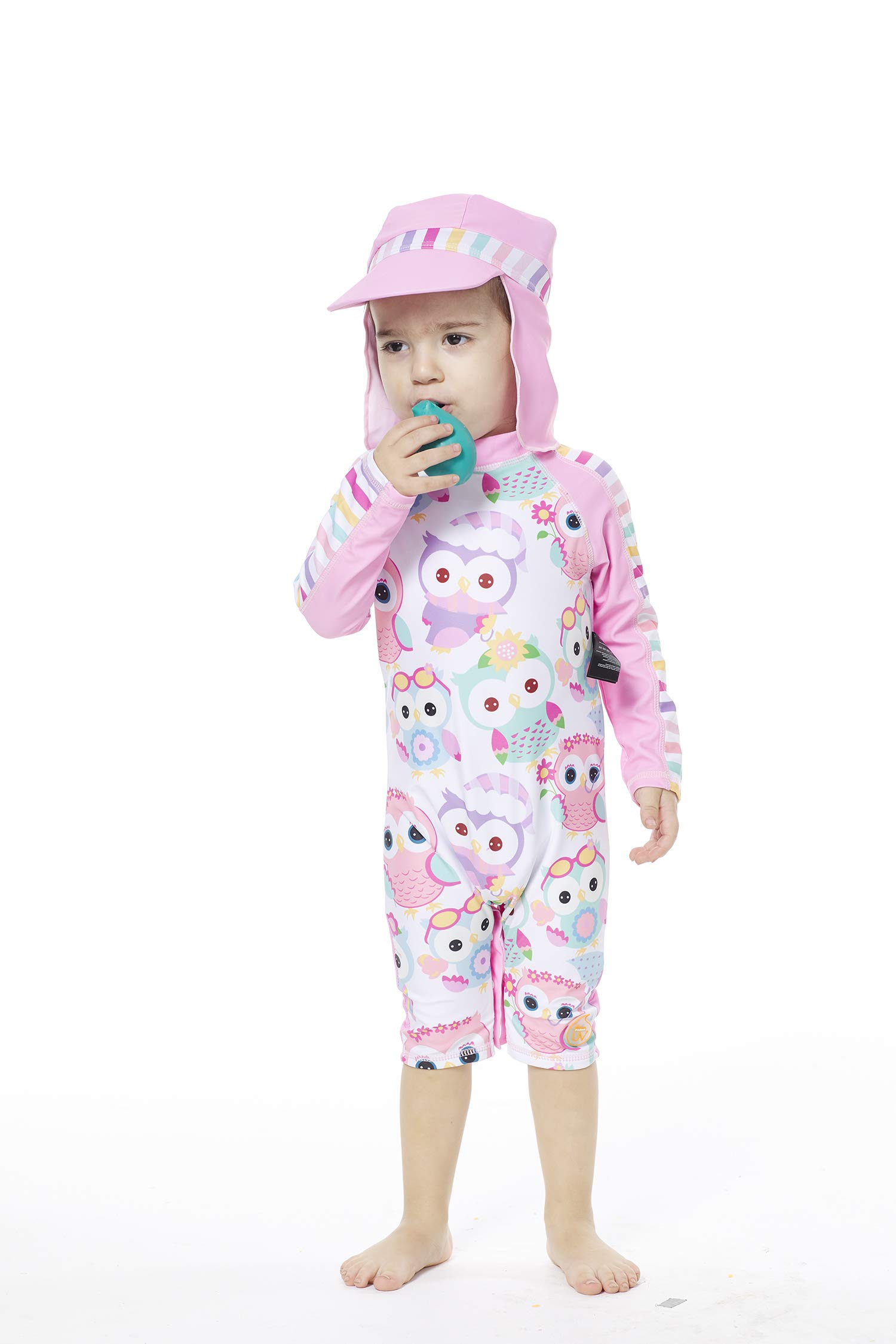 UPF 50+ Baby Girls Long Sleeve One Piece Sunsuit & Swimsuit - UV Protection Rashguard for Toddler Beach & Pool Play