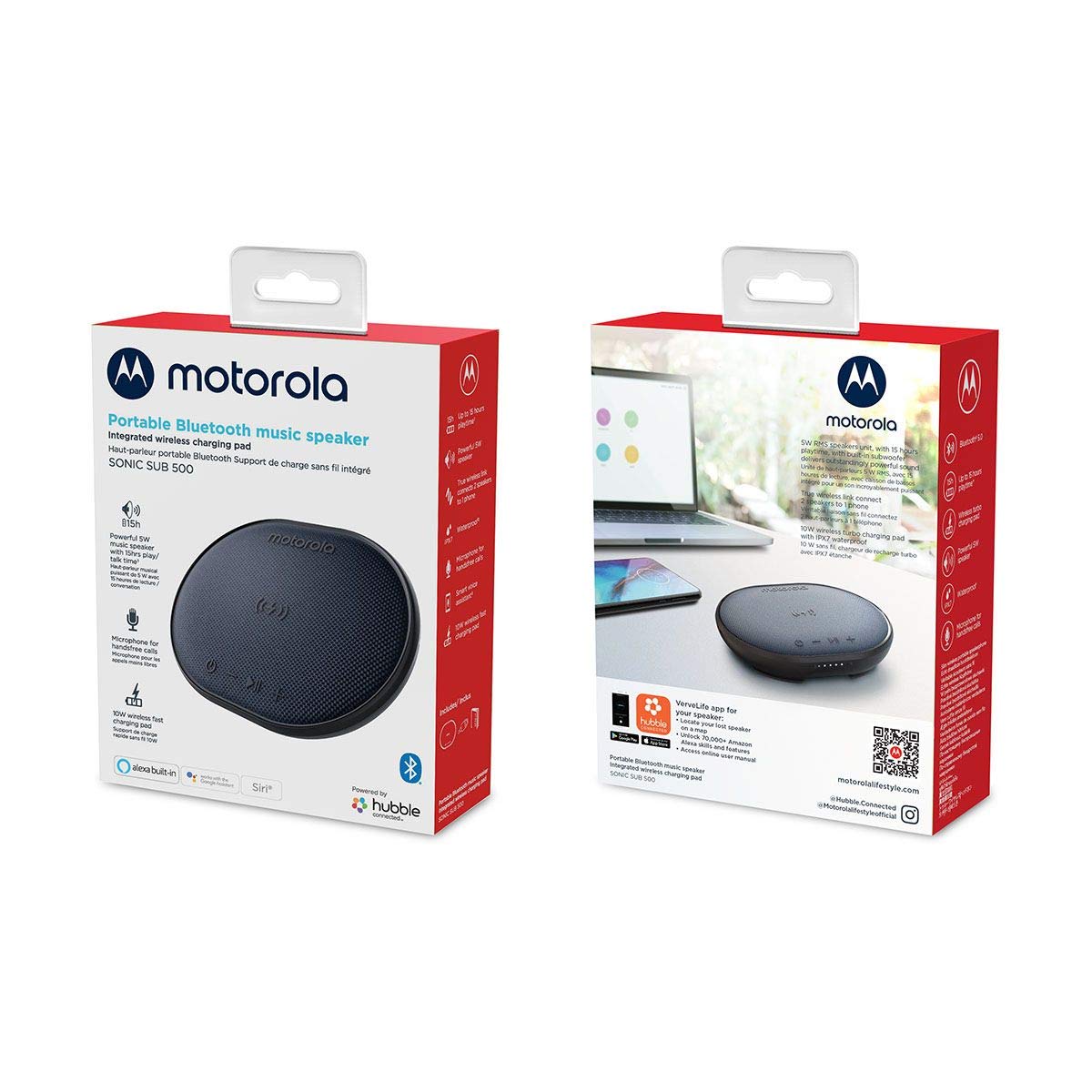 Motorola Sonic Sub 500 IPX7 Waterproof Bluetooth Speaker with 10W Fast Wireless Charging - Black | Portable Outdoor, Pool Party & Travel Speaker