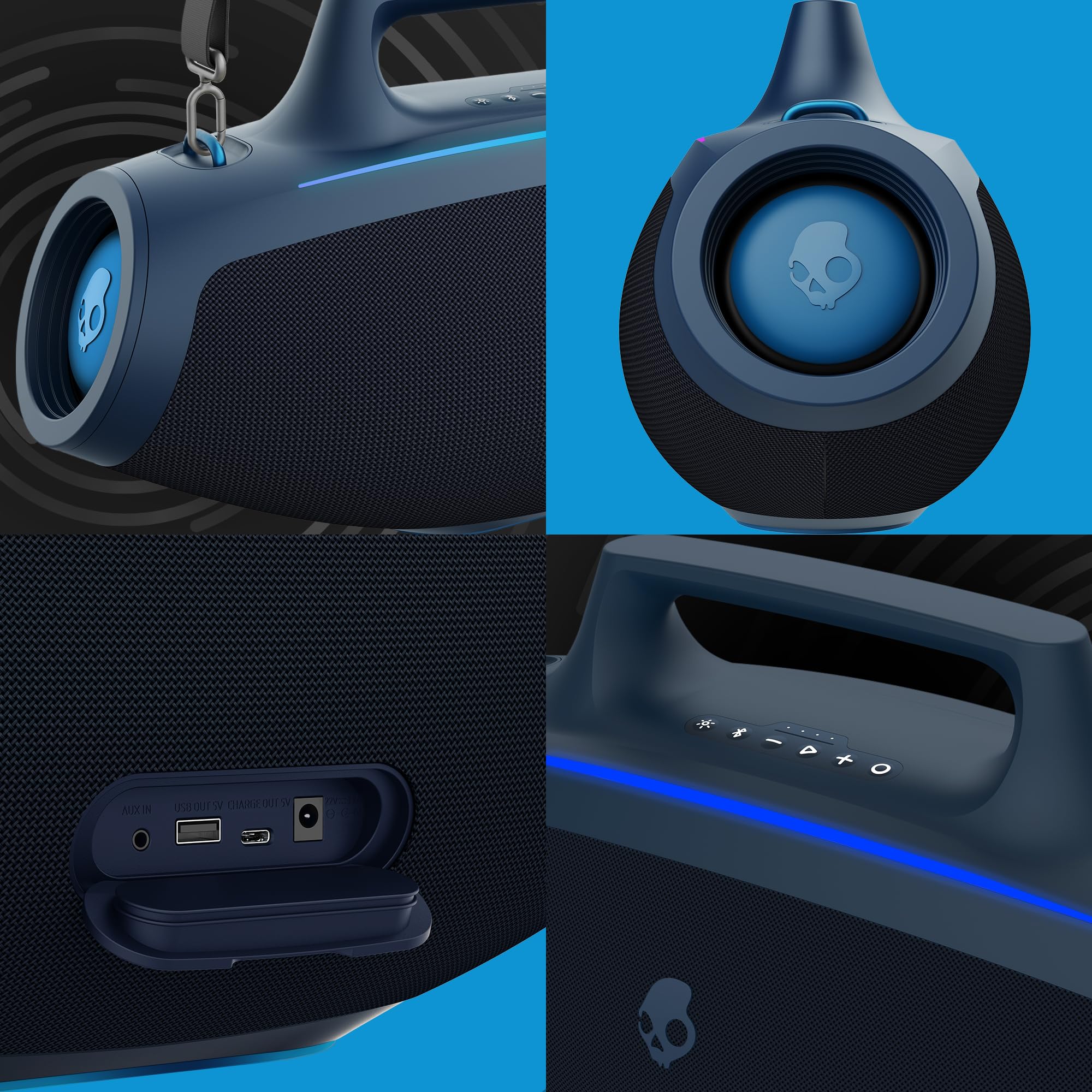 Skullcandy Barrel Bluetooth Boombox Speaker - Waterproof Wireless Portable Speaker with LED Light Show, 12-Hour Battery, Multi-Link, USB-C & USB-A Charging | Perfect for Outdoor Parties, Beach Trips & Home Entertainment