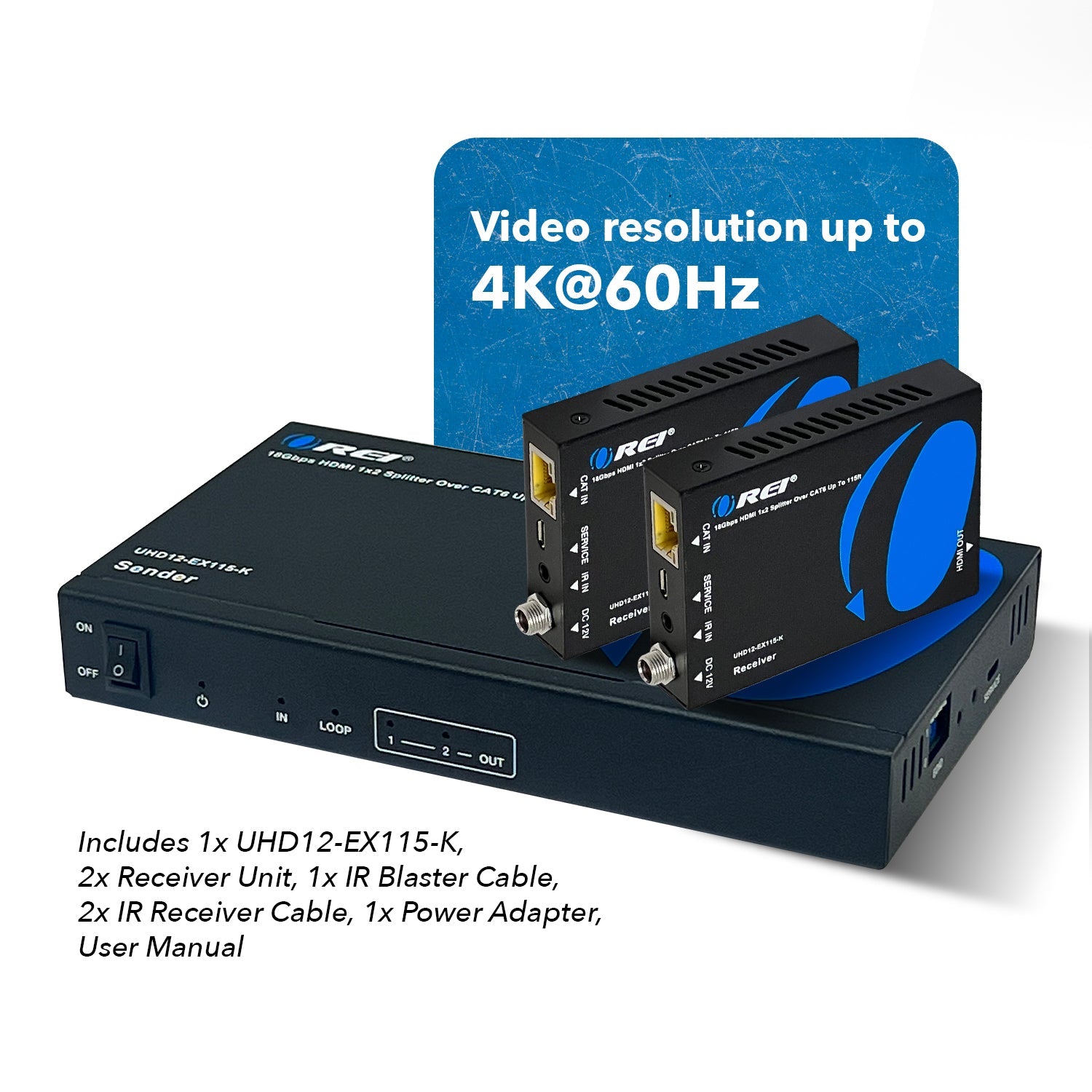 4K Ultra HD 1x2 HDMI Splitter Extender Over CAT6/7 Cable Up to 115 Feet - EDID Support (UHD12 EX115 K) - Perfect for Home Theater & Multi-Room Video Distribution