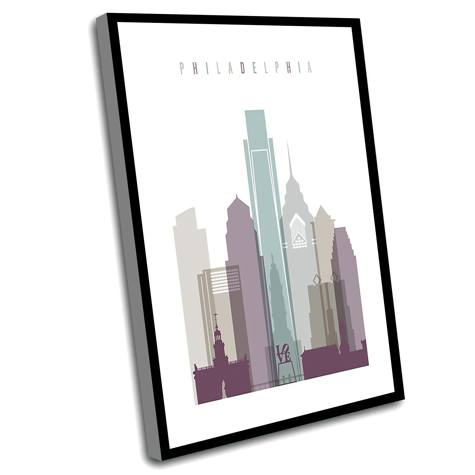 Philadelphia Skyline Poster - 16x24 Inch Framed Wall Art for Bedroom & Office Decor, Philadelphia Print, Travel Gift for Home & Business Use