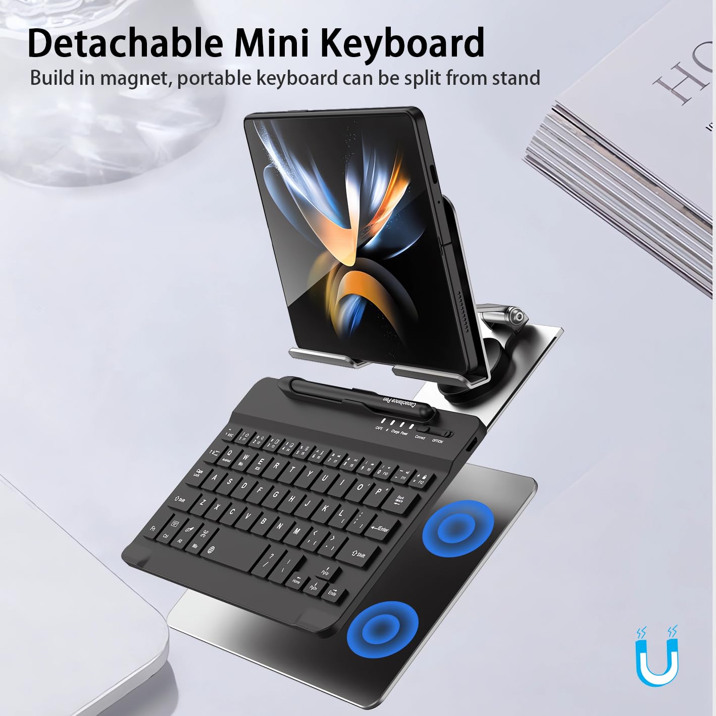 Samsung Galaxy Z Fold 6/5/4 Bluetooth Keyboard and Mouse Combo with Adjustable Stand | Portable Foldable Wireless Keyboard for Tablets | Perfect for Office Work, Travel & Home Use