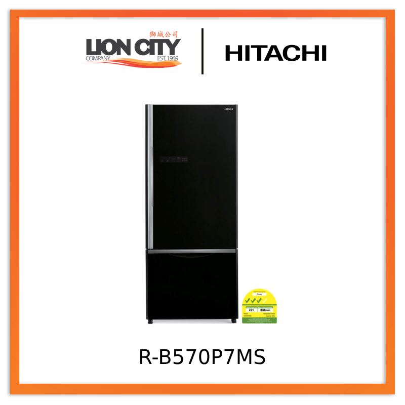 Hitachi R B570P7MS GBK 2-Door Refrigerator - Energy Efficient French Door Fridge with Large Capacity for Home & Kitchen Use