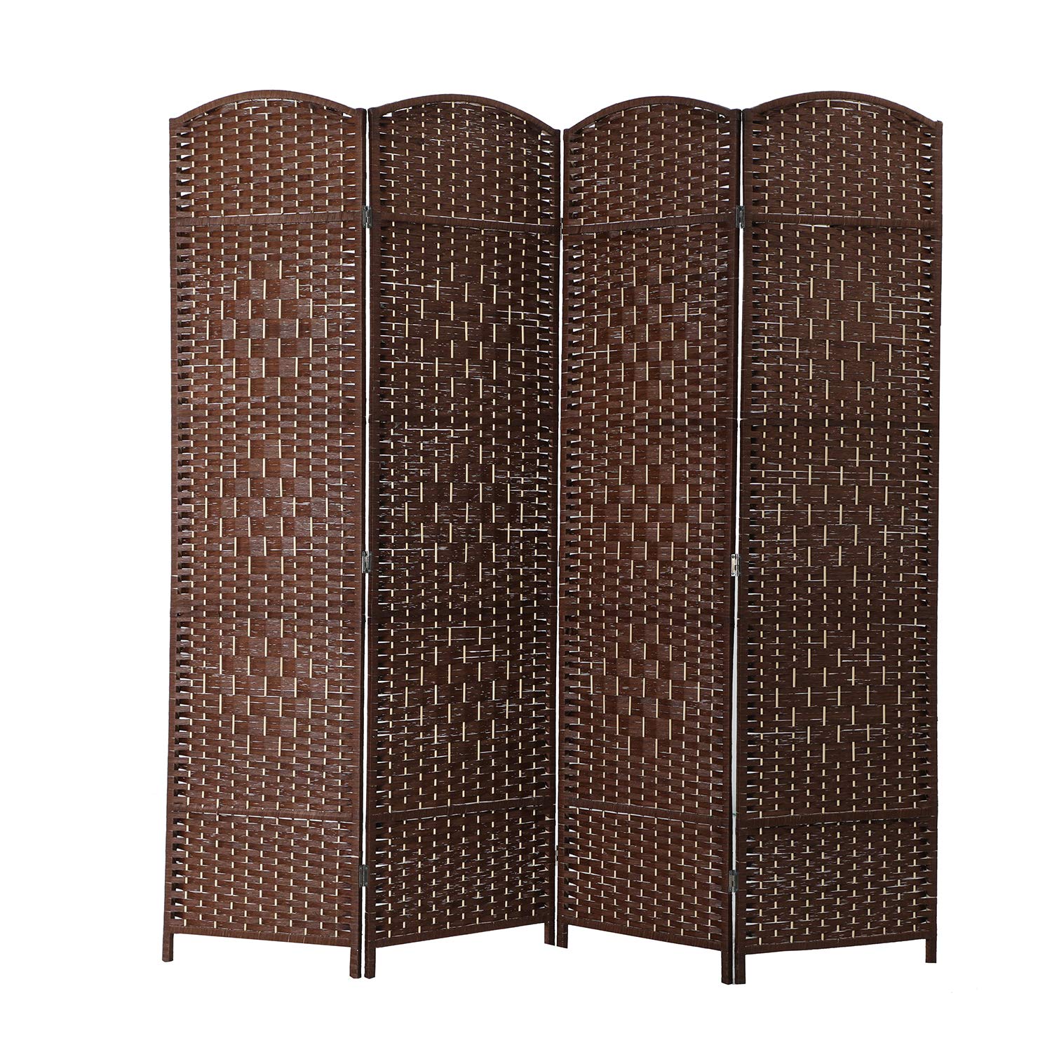 ALPHA HOME 6FT Woven Room Divider - 4 Panel Portable Folding Privacy Screen with Double Hinges, Freestanding Shoji Style Partition for Living Room, Hall, Parlor - Blackout Blinds for Home Office & Bedroom Privacy