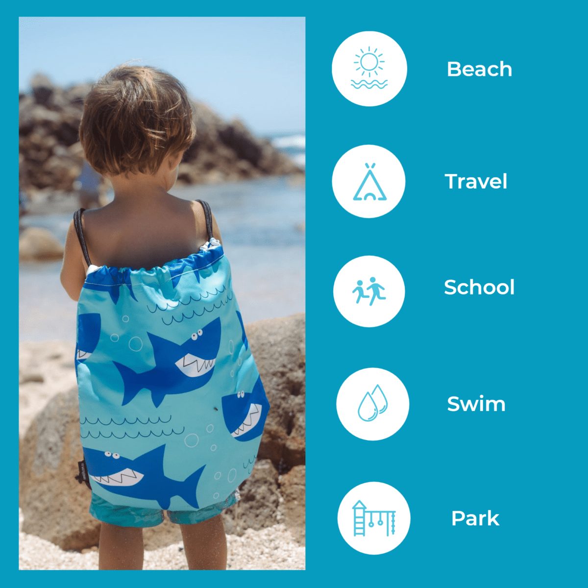 Shark Drawstring Swim Bag - Waterproof Beach Bag for Swimming, Gym & Travel - Lightweight & Durable Mesh Sports Bag for Pool, Beach & Yoga Accessories
