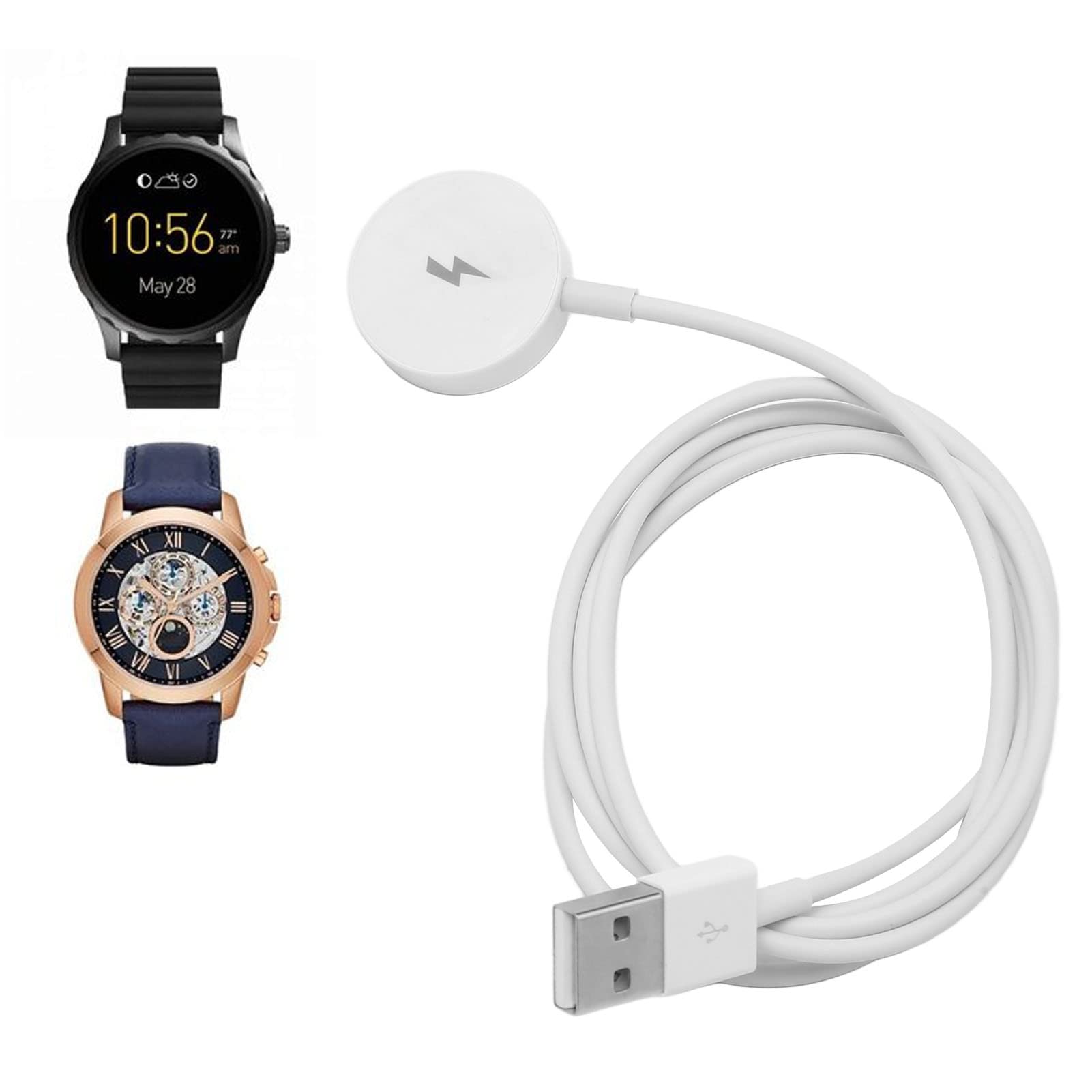 Magnetic Smart Watch Charger for Fossil Gen 1/2/3 - Fast Charging Dock Cable with Secure Connection - Compatible with Fossil Smartwatches (White) | Perfect for Home, Office & Travel Use