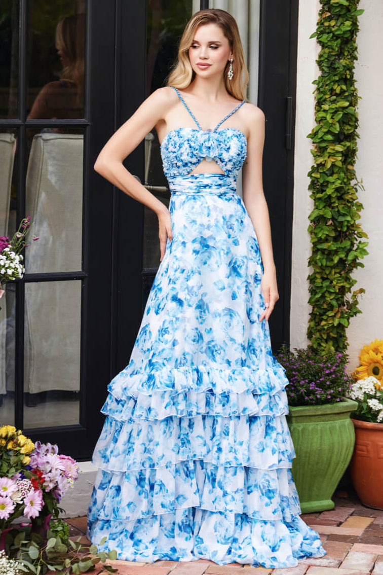 Ava Presley Floral Print Chiffon Dress with Cut Out Details - Elegant Summer Party & Wedding Guest Outfit
