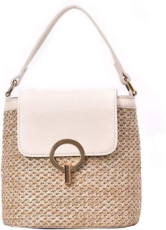 Stylish Hand-Woven Straw Beach Bag for Women - Fashionable Summer Shoulder Tote & Crossbody Bucket Bag (White) | Perfect for Pool Parties, Vacations & Beach Outings