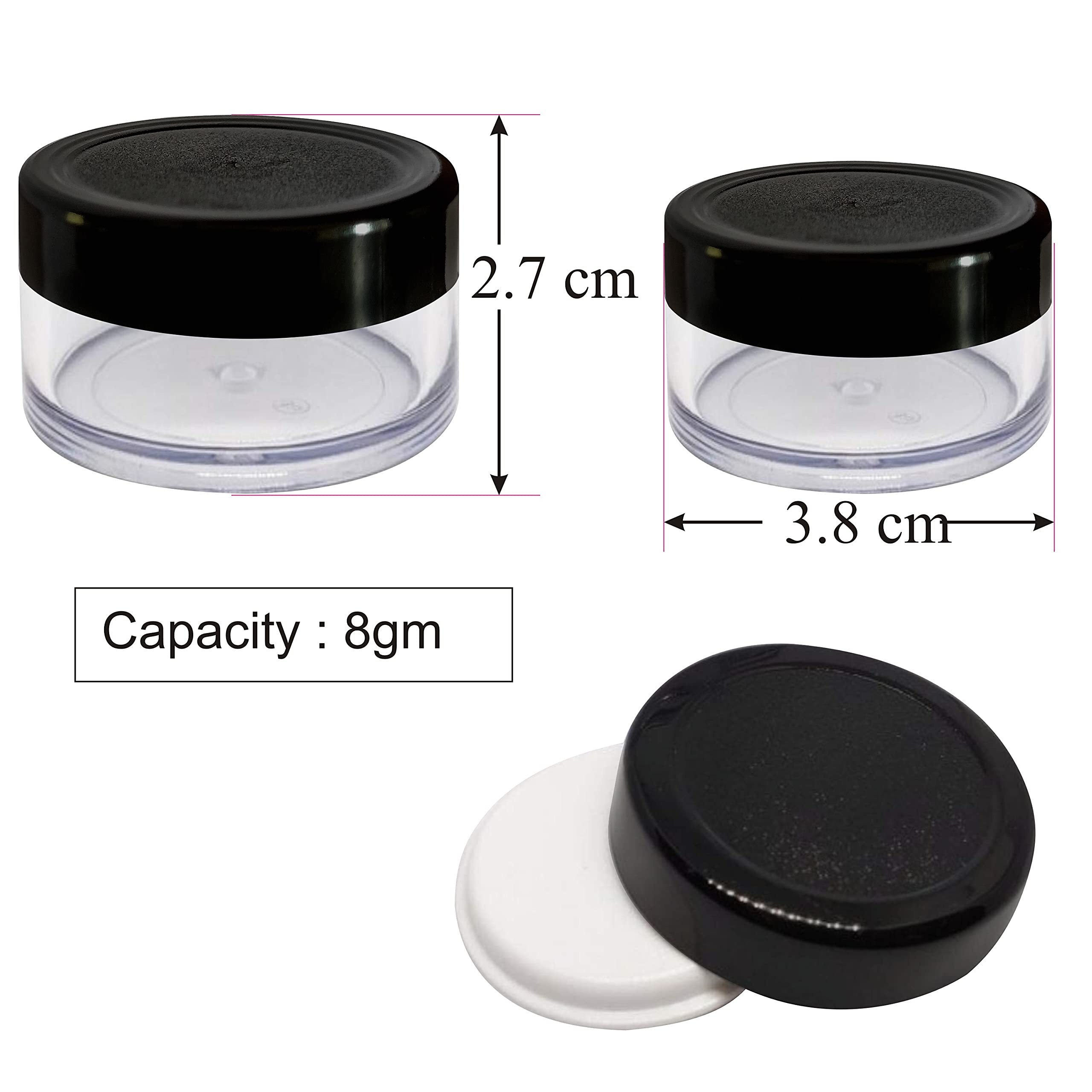 Premium Acrylic Cosmetic Jars - 8g Empty Transparent Containers with Black Cap (Pack of 10) - Ideal for DIY Lip Balm, Creams, Salves & Travel-Size Beauty Products