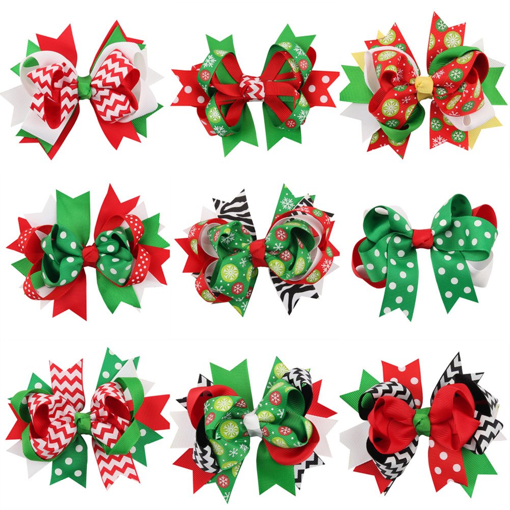 Christmas Hair Bows for Kids - Grosgribbon Hair Clips for Holiday & Party Accessories