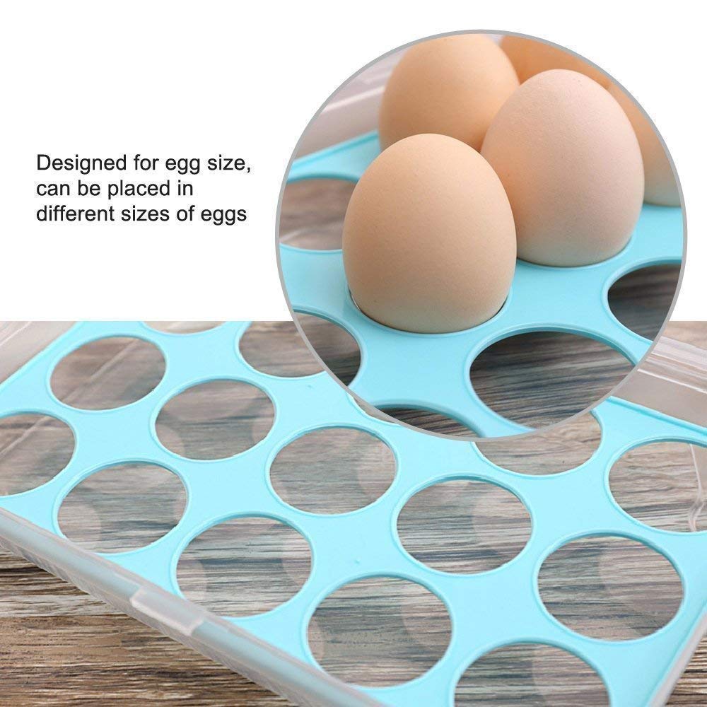 Portable 15-Grid Egg Storage Box - Plastic Single Layer Egg Holder with Tray for Fresh Eggs, Food & Vegetable Storage - Durable Kitchen Organizer for Refrigerator, Pantry & Farm Use