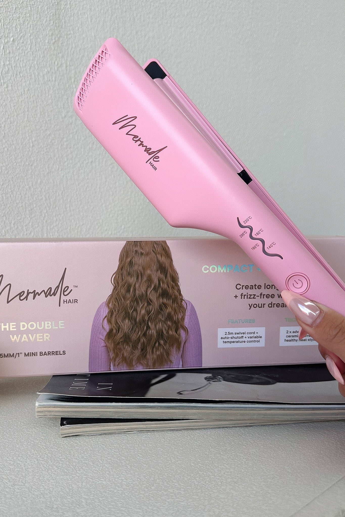 Mermade Double Waver Hair Curler - Pink | Professional Beach Waves Styler for Long & Short Hair | Perfect for Salon, Home Use & Travel