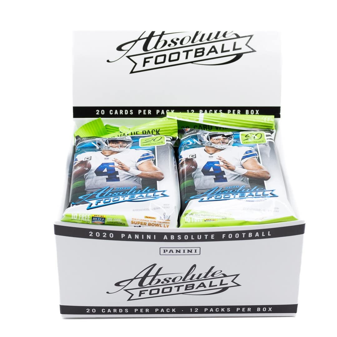 2020 Panini Absolute NFL Football Trading Cards Cello Box - 12 Packs per Box | Collectible Sports Cards for NFL Fans & Trading Card Enthusiasts