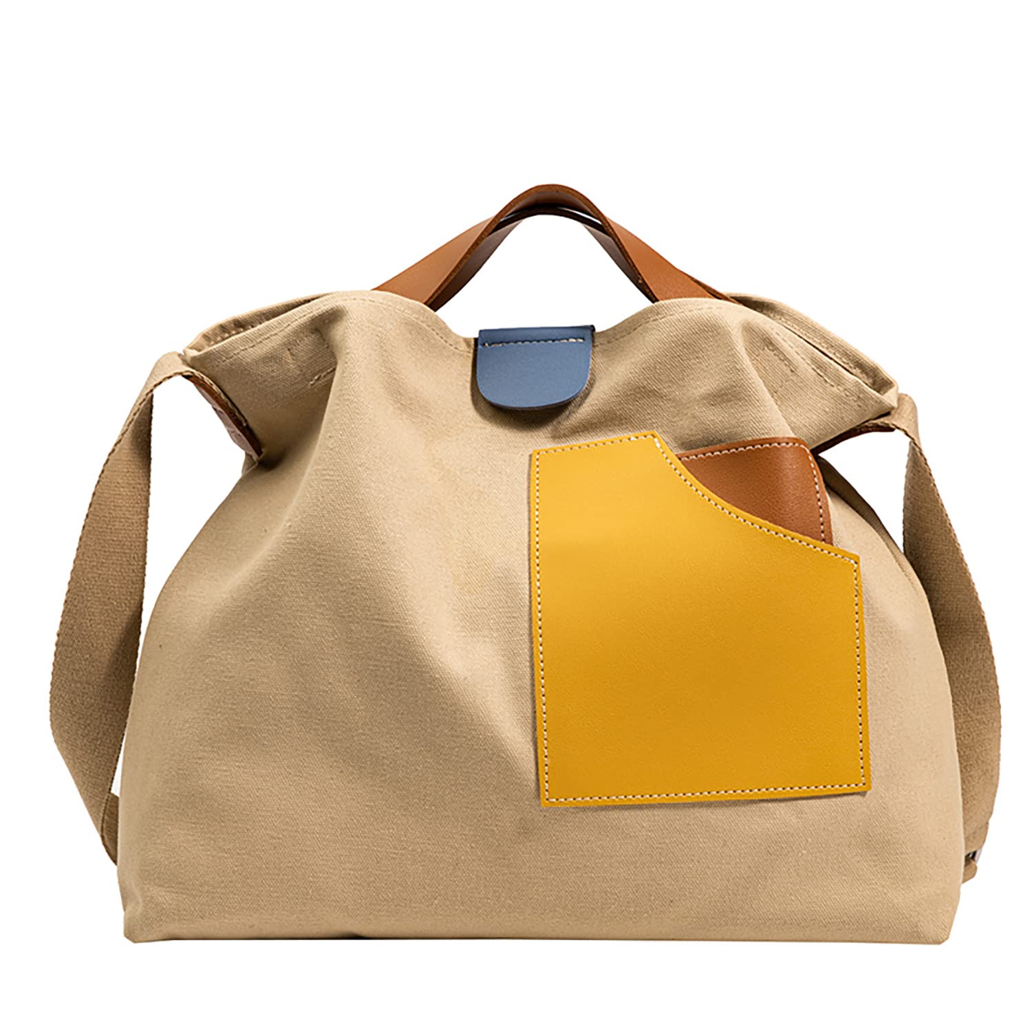Stylish Canvas Tote Bag for Women - Colorblock Design Fashion Shoulder Bag with Button Closure | Perfect for Office, Travel, School & Everyday Use