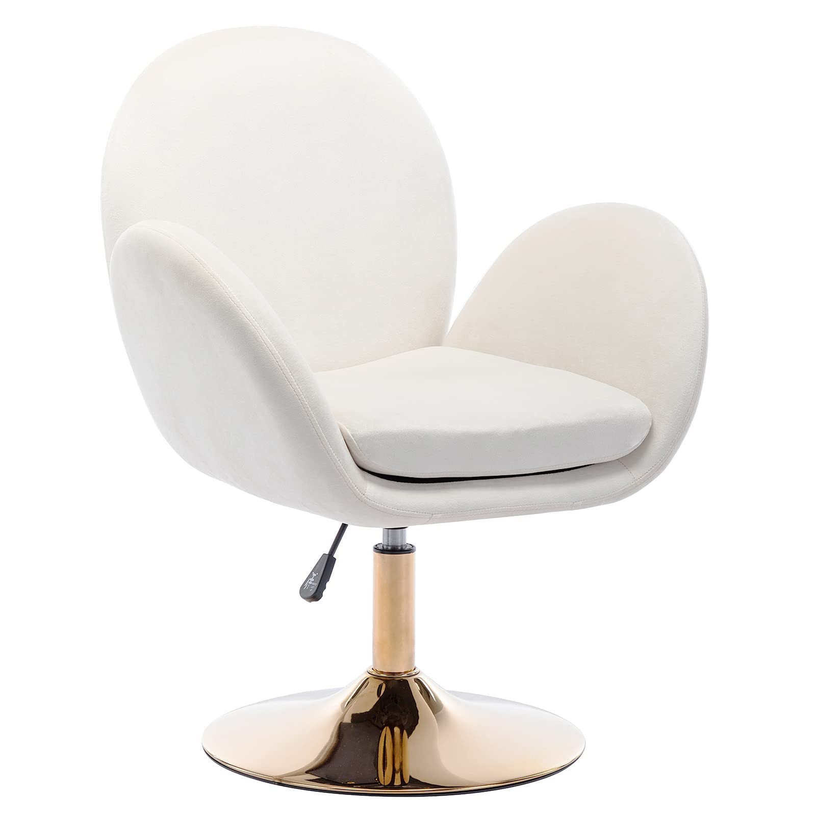 Velvet Accent Vanity Chair with Golden Round Base - Adjustable Swivel Upholstered Desk Chair for Home Office, Bedroom & Living Room - Beige Petal Design for Elegant Decor & Comfortable Seating