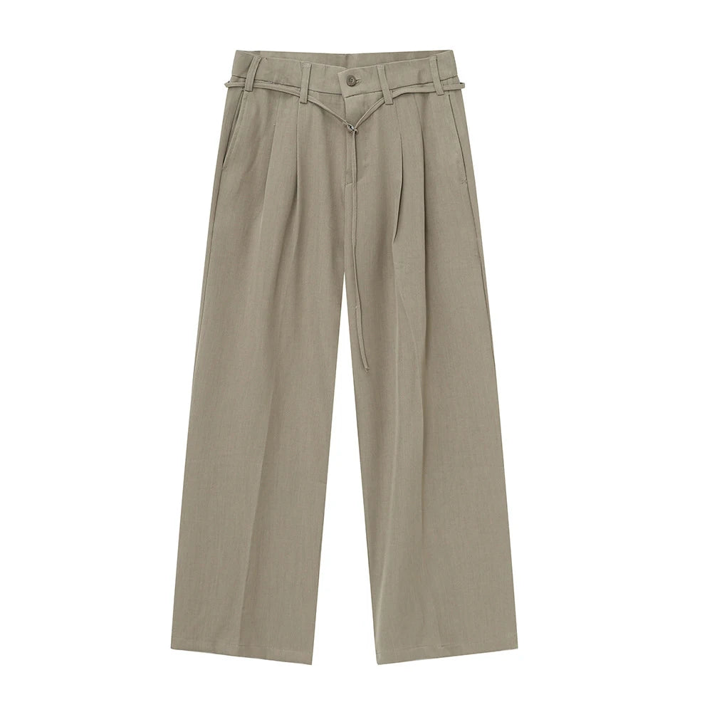 Stylish Men's Autumn Casual Suit Pants - Loose Fit Straight Wide Leg Trousers with Pockets | Korean Fashion | Office Wear & Smart Casual Outfits (Model 9C6951)