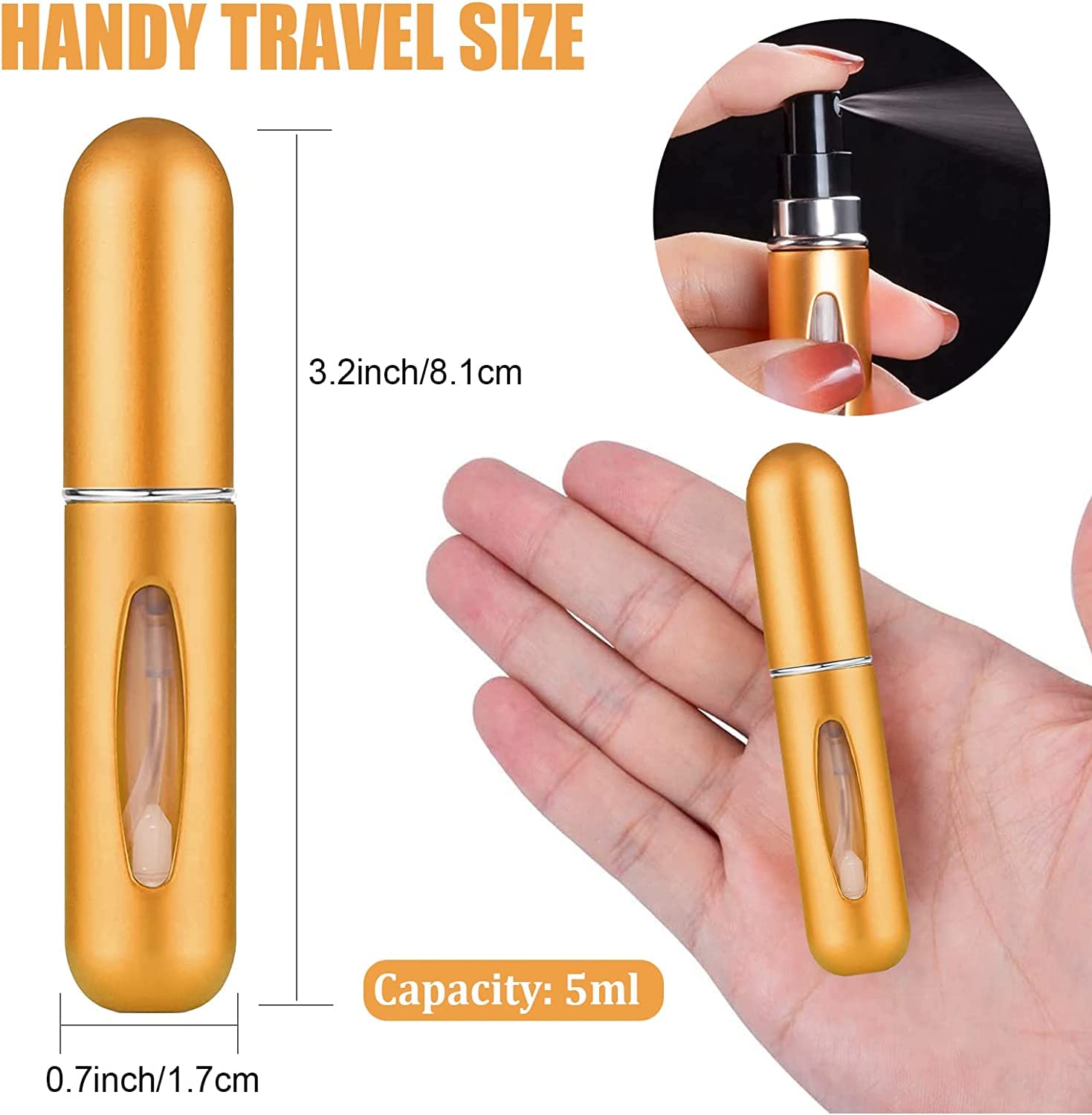 QNEEK 5ml Portable Mini Perfume Atomizer Refillable Spray Bottle - Travel Essential Scent Pump Case for Women & Men (2 Pack, Multi Color) - Perfect for Gym, Office, and Vacation Trips