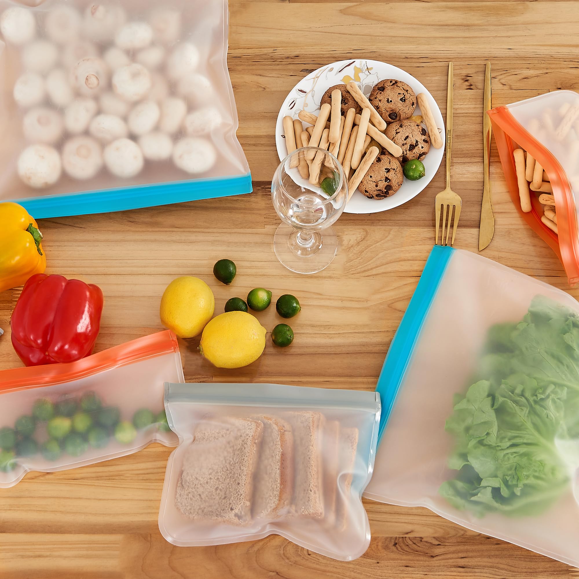 **Leetaltree Reusable Food Storage Bags - 6 Pack Dishwasher & Freezer Safe PEVA Bags | Leak Proof & Airtight for Meal Prep, Snacks, Leftovers & Home Organization | Eco-Friendly & Durable**