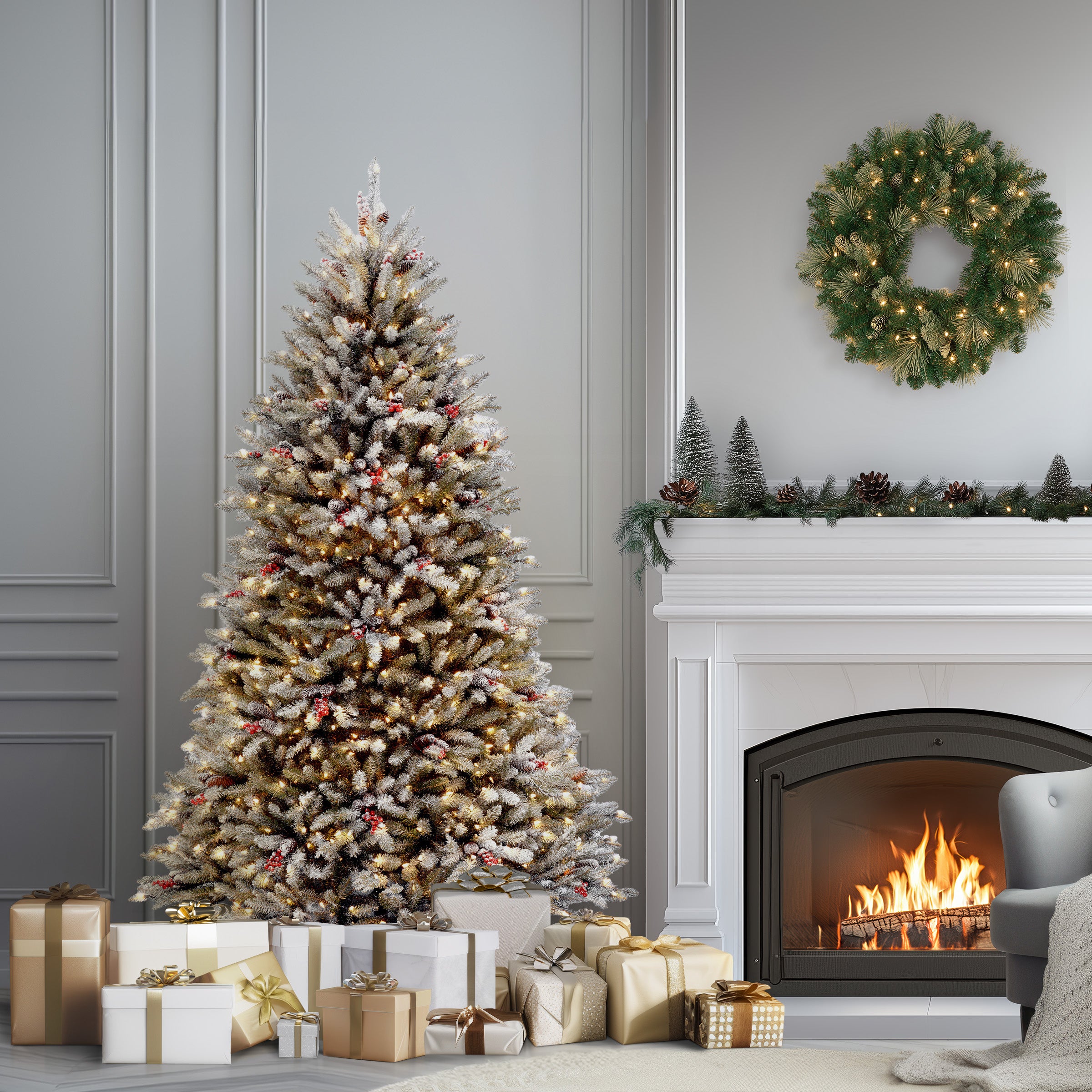 6.5 ft Pre-Lit Dunhill Fir Artificial Christmas Tree with Clear Lights - Perfect for Living Room, Office, and Holiday Decorations