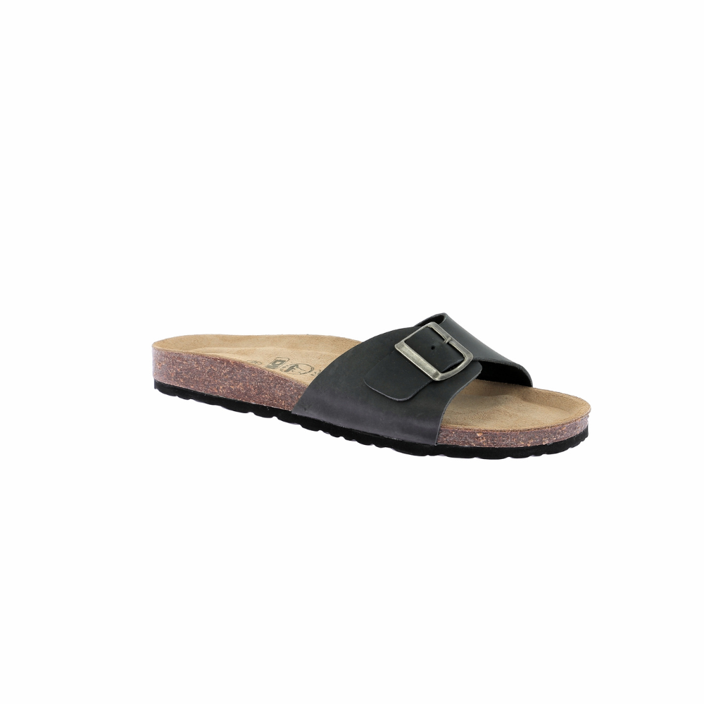 Men's Black Leather & Cork Mules - Comfortable Slip-On Shoes for Casual Wear, Office & Outdoor Walking