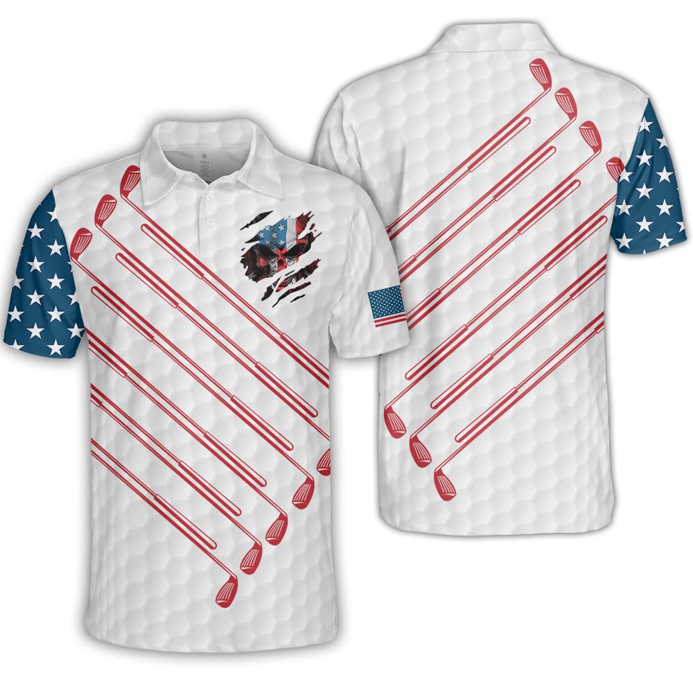 Patriotic American Flag Golf Polo Shirts for Men - Short Sleeve Moisture-Wicking Performance Shirt - Perfect for Golf, Casual Wear & 4th of July Celebrations