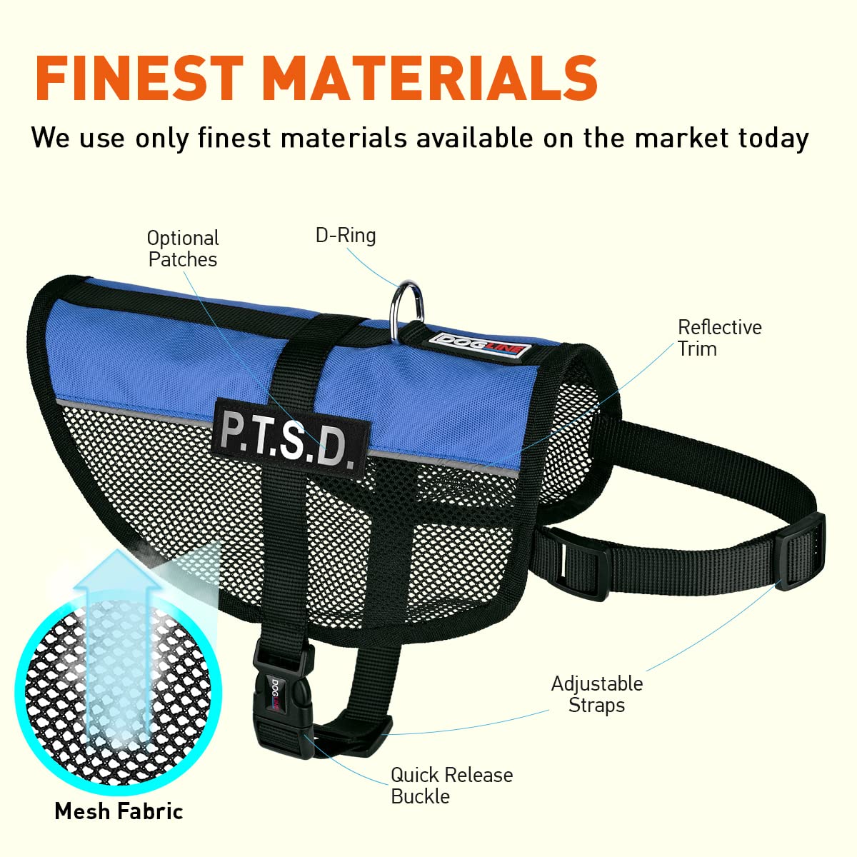 Dogline MaxAire Mesh Vest for Dogs - Breathable Cooling Dog Harness with 2 Removable PTSD Patches, Adjustable 17