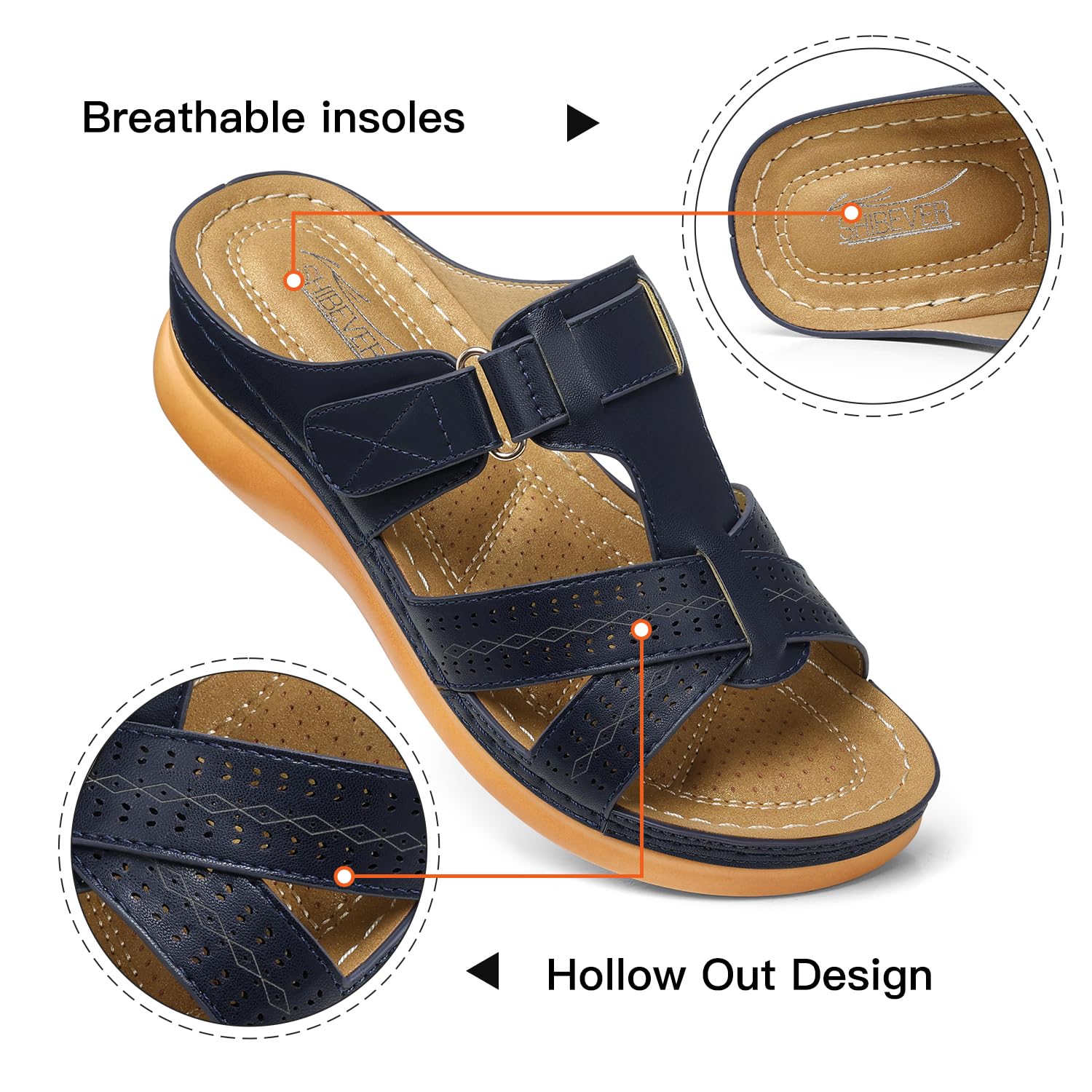 SHIBEVER Women's Comfortable Orthopedic Wedge Sandals - Slip On Platform Sandals for Walking, Beach & Summer Outfits