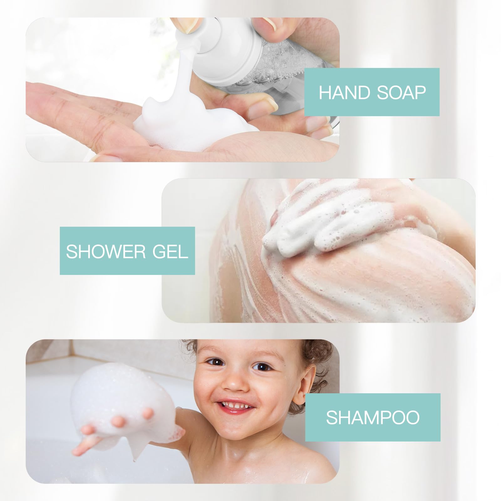 2oz Empty Foam Bottle with Pump Dispenser - Travel Size for Hand Soap, Lash Cleanser & Shampoo (3 Pack, Clear) - Perfect for Home, Salon & On-the-Go Use