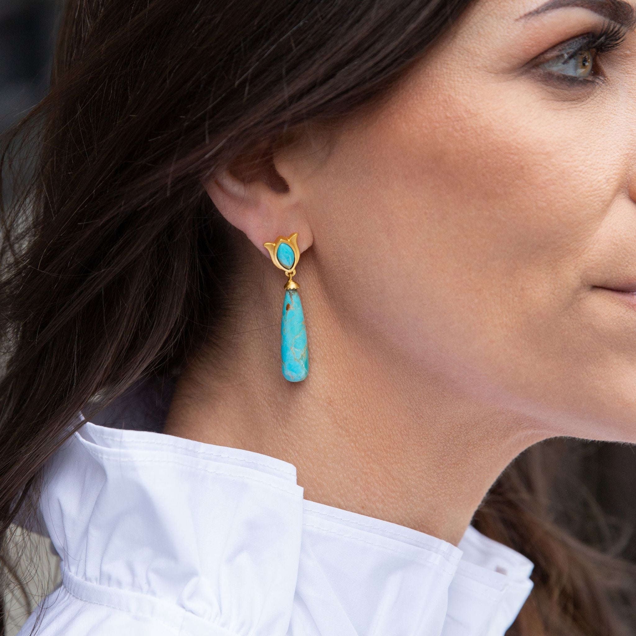 Verona Tulip Drop Earrings - Turquoise Blue Dangle Earrings for Women | Perfect for Weddings, Parties & Special Occasions