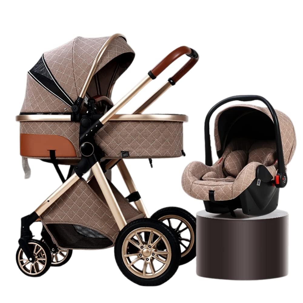 Premium Baby Stroller with Detachable Bassinet & Infant Carrier | 2-Way Facing Convertible Travel System for Newborns & Toddlers (Brown) - Perfect for Park Walks, Shopping Trips & Family Outings