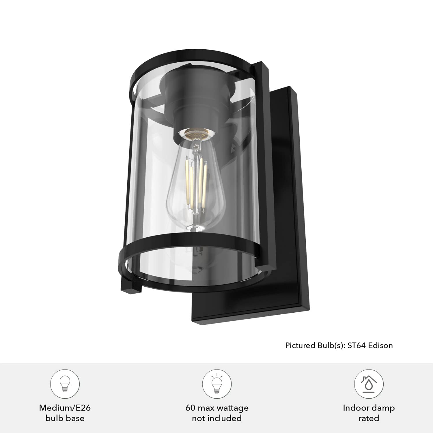 Hunter Fan Company 19125 Astwood Wall Sconce - Matte Black Finish | Modern Wall Light Fixture for Bedroom, Living Room & Hallway Lighting