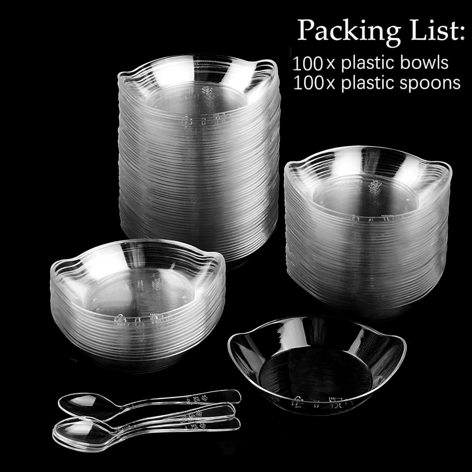 TOFLEN 100-Pack Mini Dessert Plates with Tasting Spoons - 3.1 x 2.6 Inch Small Clear Plastic Appetizer Plates - Reusable Leaf-Shaped Hors D'oeuvres Serving Dishes for Parties, Weddings, and Catering Events