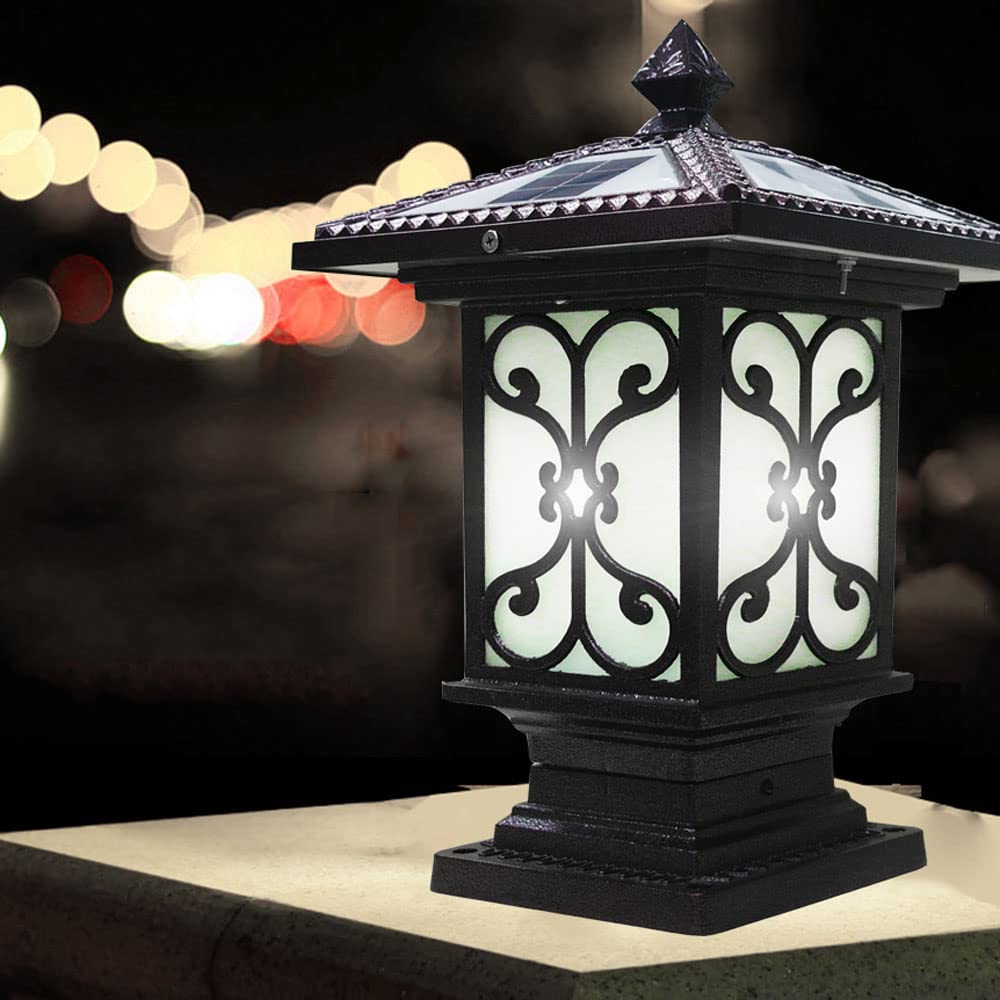Solar Post Lantern Light - Waterproof Outdoor LED Square Fence Lamp for Garden, Courtyard, Porch & Terrace | European Style Solar Powered Decorative Pillar Lighting for Gates, Pathways & Landscape Accents
