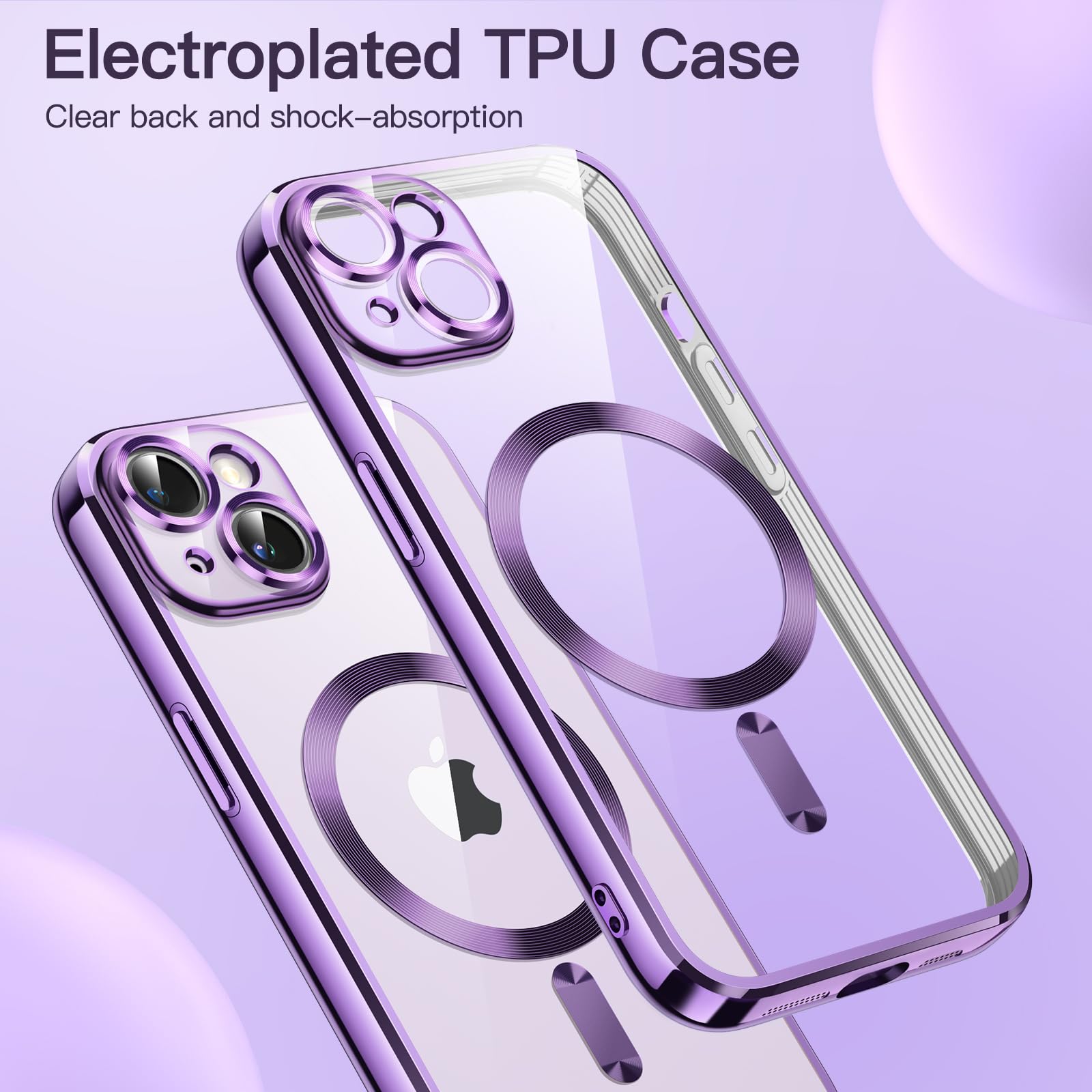 JETech Ultra-Thin Clear Case for iPhone 14 Plus 6.7-Inch | Shockproof TPU Cover with Full Camera Protection | MagSafe Wireless Charging Compatible | Electroplated Purple Design | Perfect for Everyday Use, Travel & Work Protection