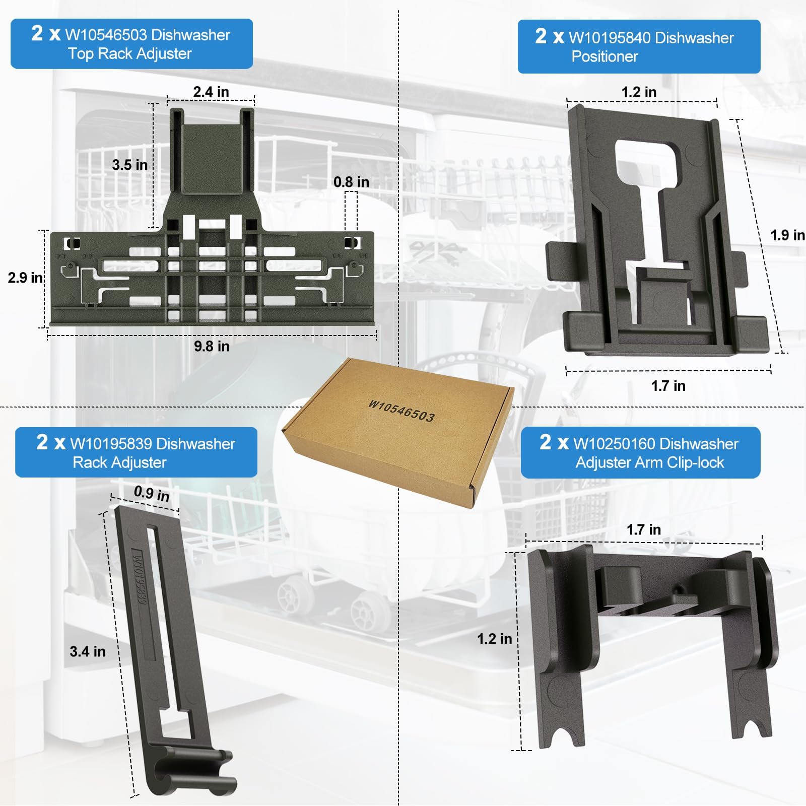 Upgraded W10546503 WPW10546503 Dishwasher Upper Rack Adjuster Replacement - Compatible with KitchenAid, Kenmore & Whirlpool Dishwashers (Replaces W10418314) - Perfect for Easy Dishwasher Top Rack Adjustment & Organization