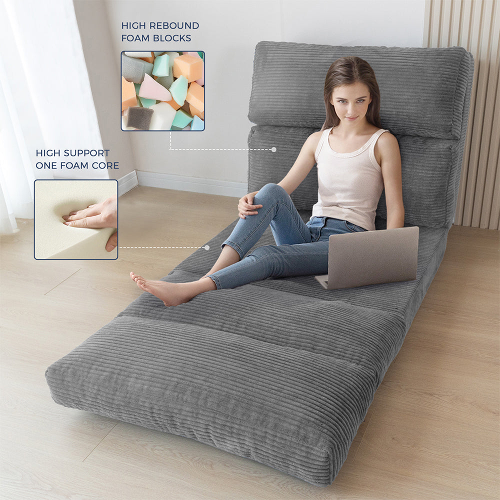 MAXYOYO Corduroy Bean Bag Folding Sofa Bed - Extra Wide Convertible Floor Mattress for Living Room, Bedroom & Guest Room (Grey)