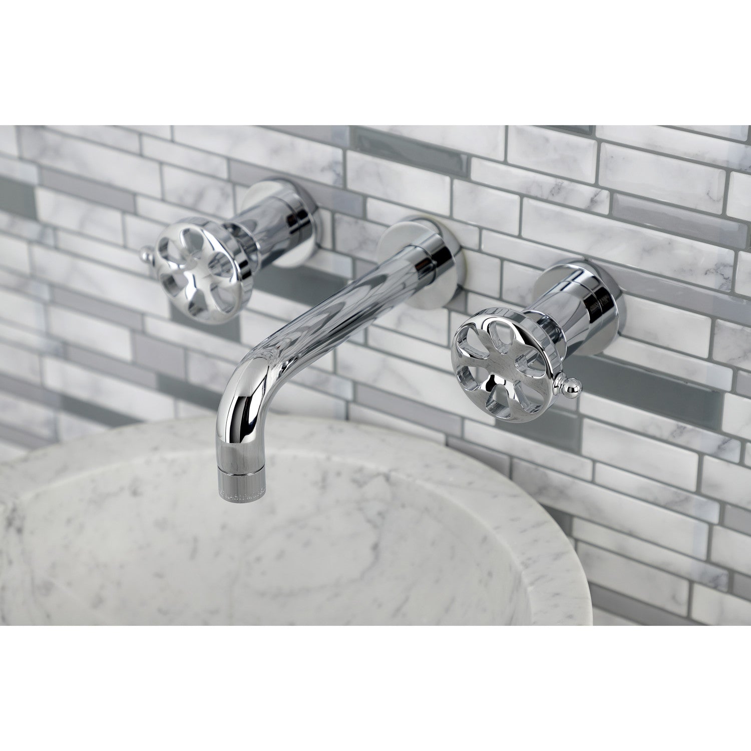 Belknap KS8121RX 3-Hole Wall Mount Bathroom Faucet with Double Handle, Polished Chrome Finish - Perfect for Modern Bathroom and Powder Room Renovations